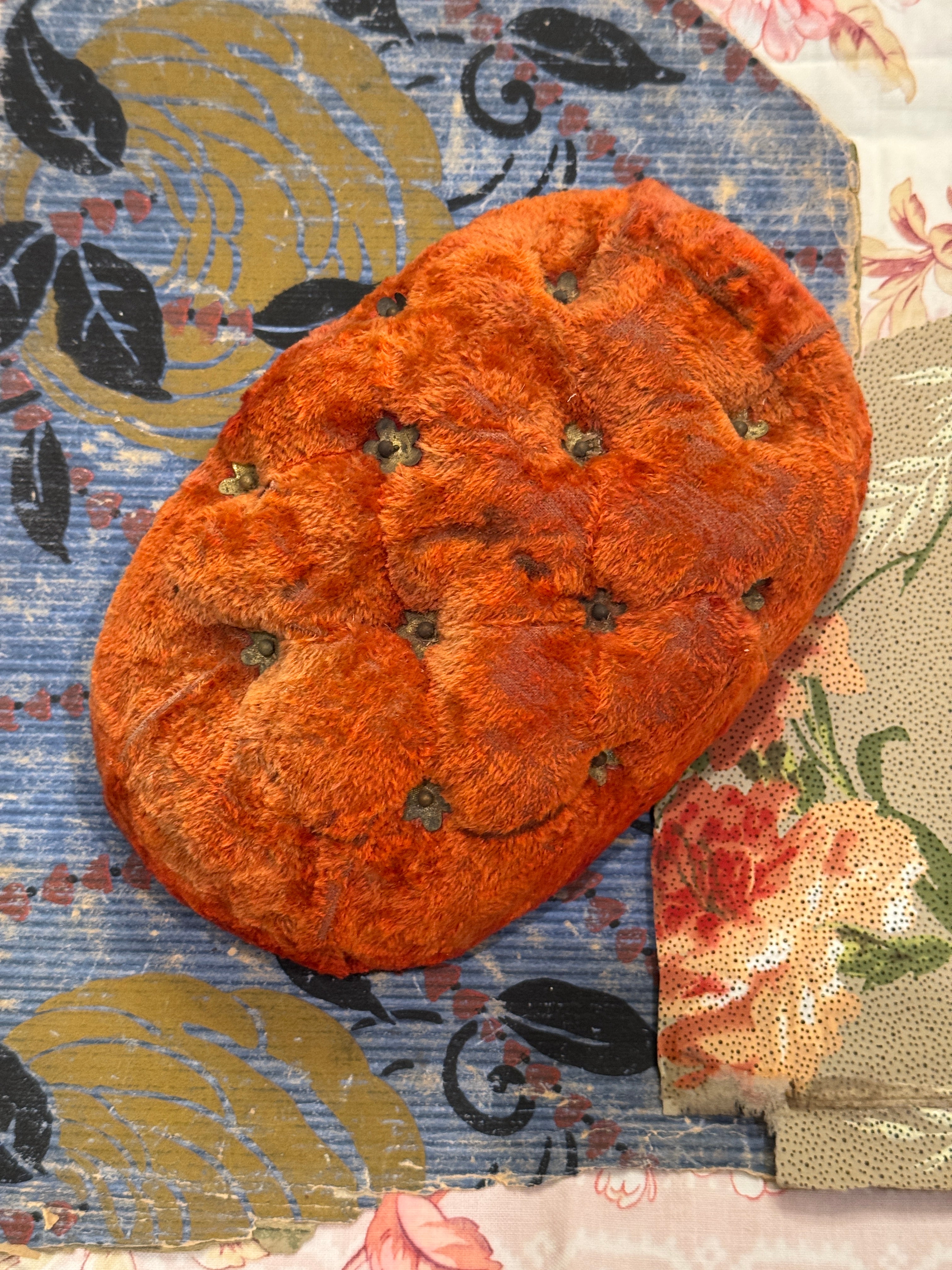 Antique 1800s Tufted French Red Velvet Wedding Display