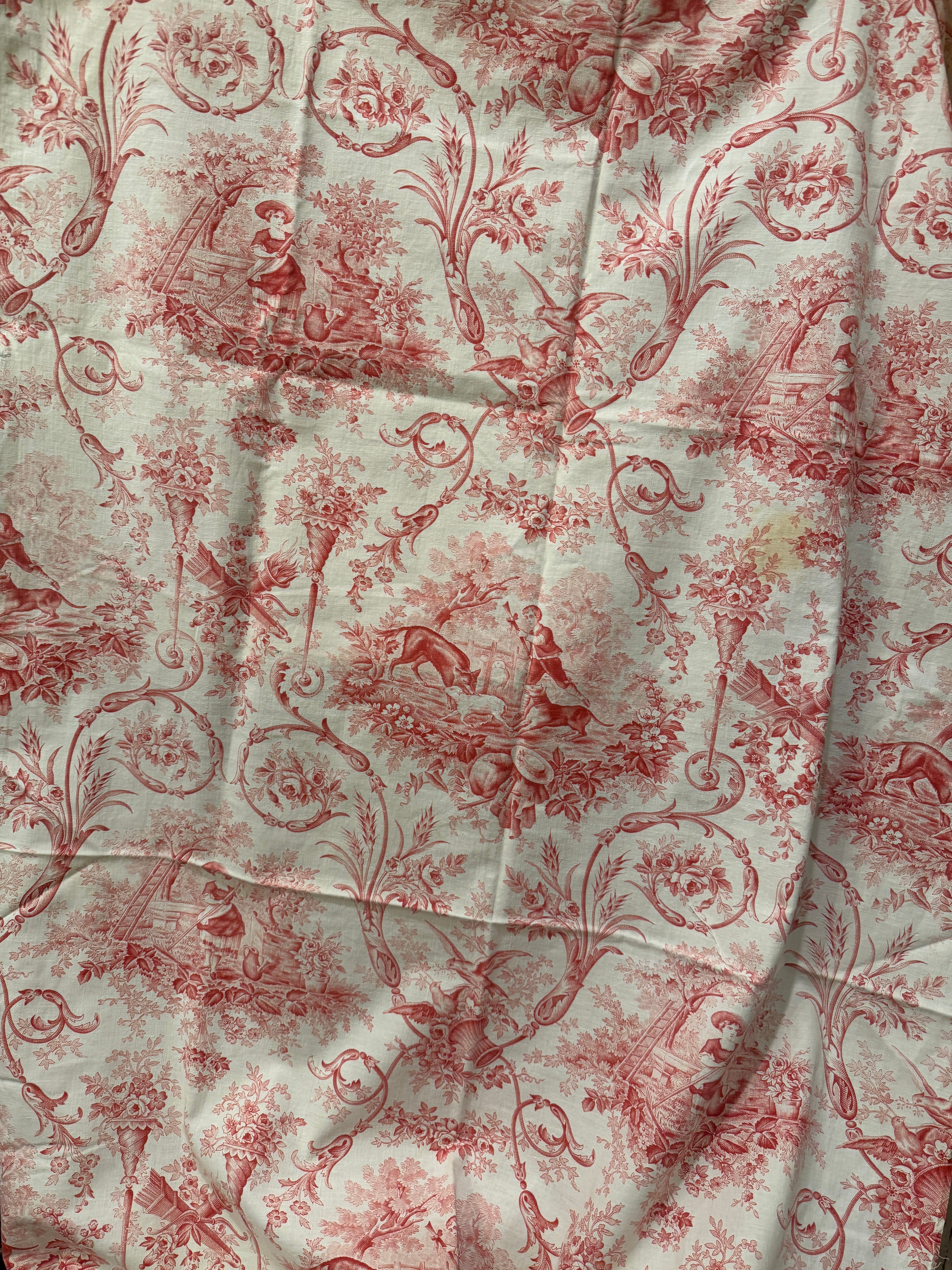 1800s French Cotton Vignette Covered Toile  *