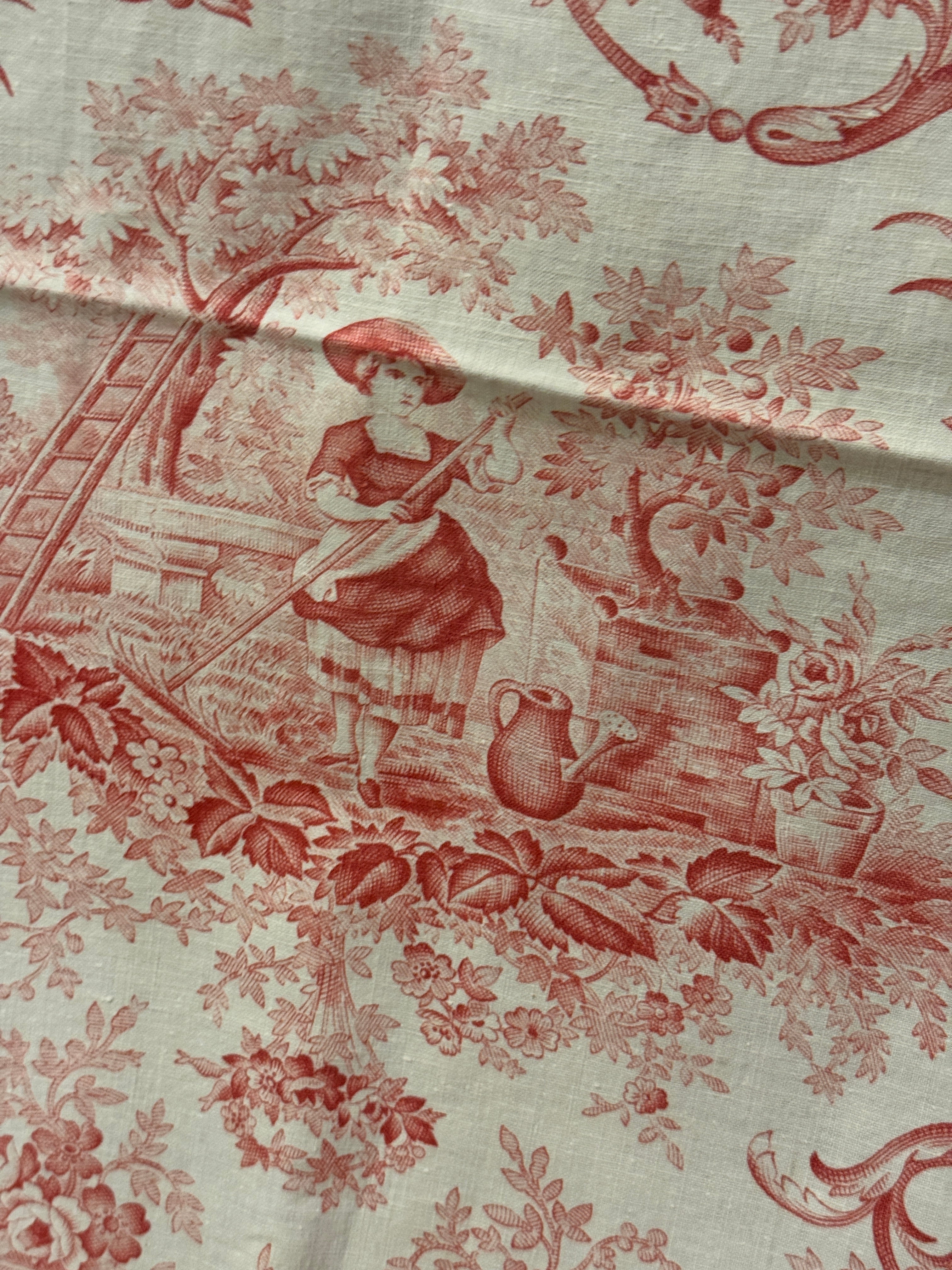 1800s French Cotton Vignette Covered Toile  *