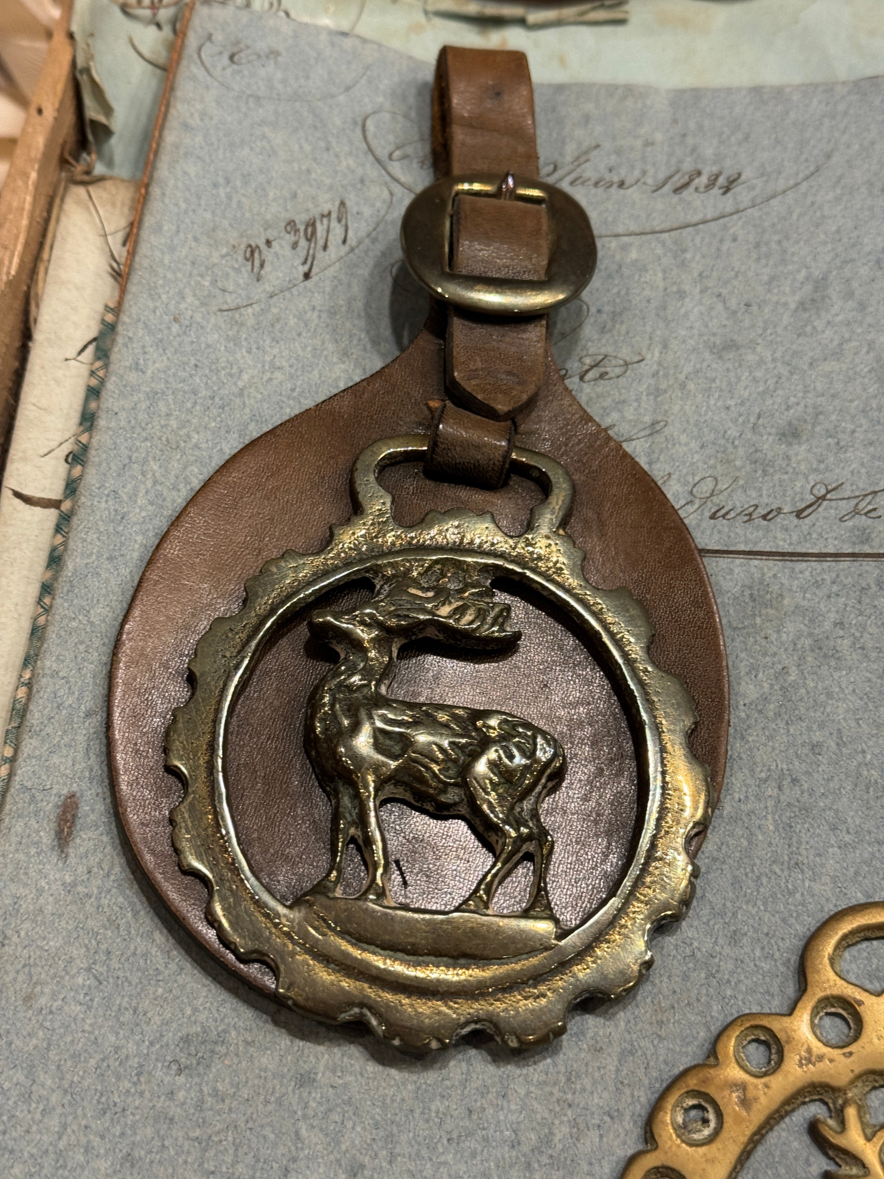Vintage English Souvenir Horse Brass Deer Medallions