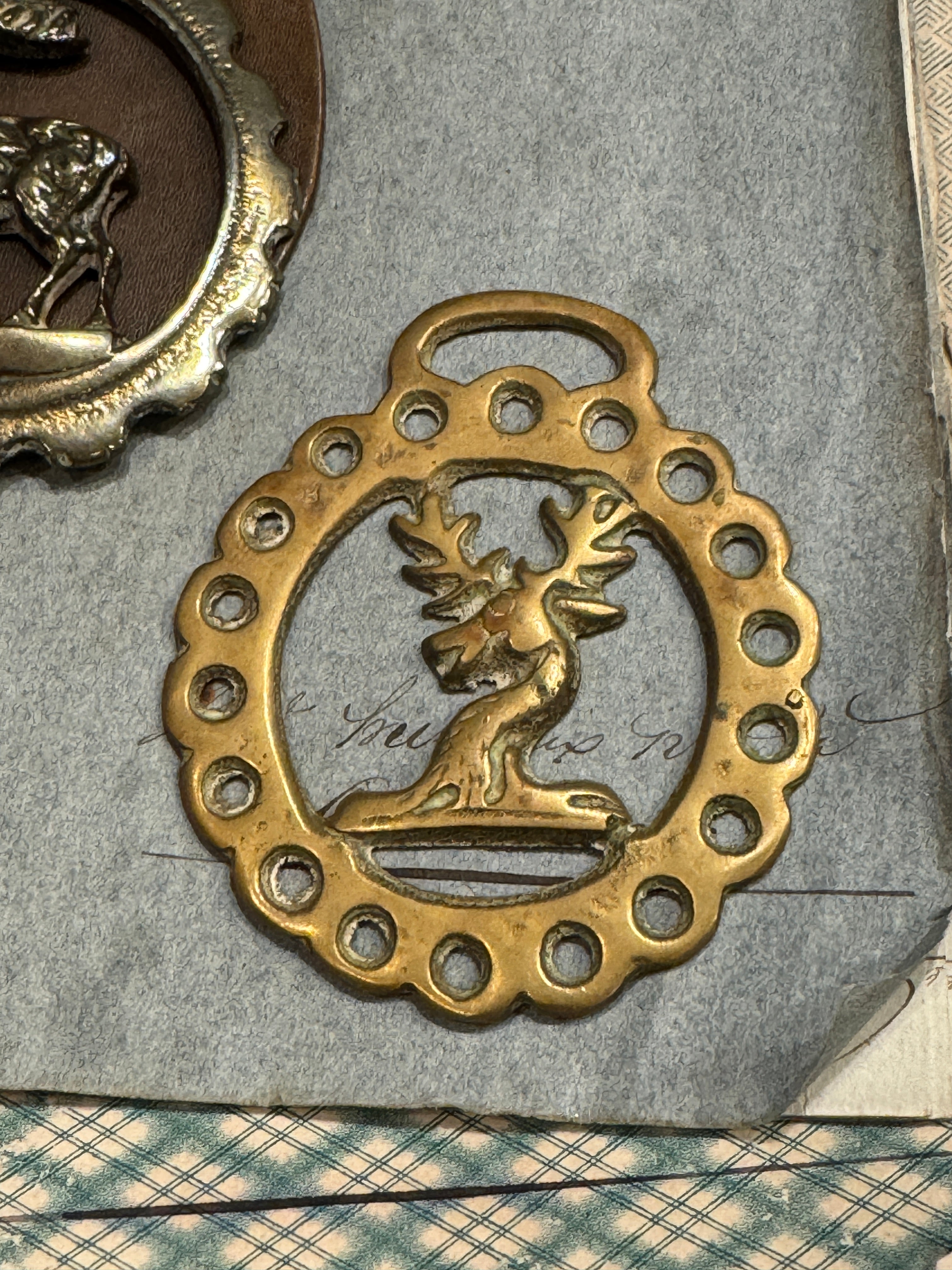 Vintage English Souvenir Horse Brass Deer Medallions