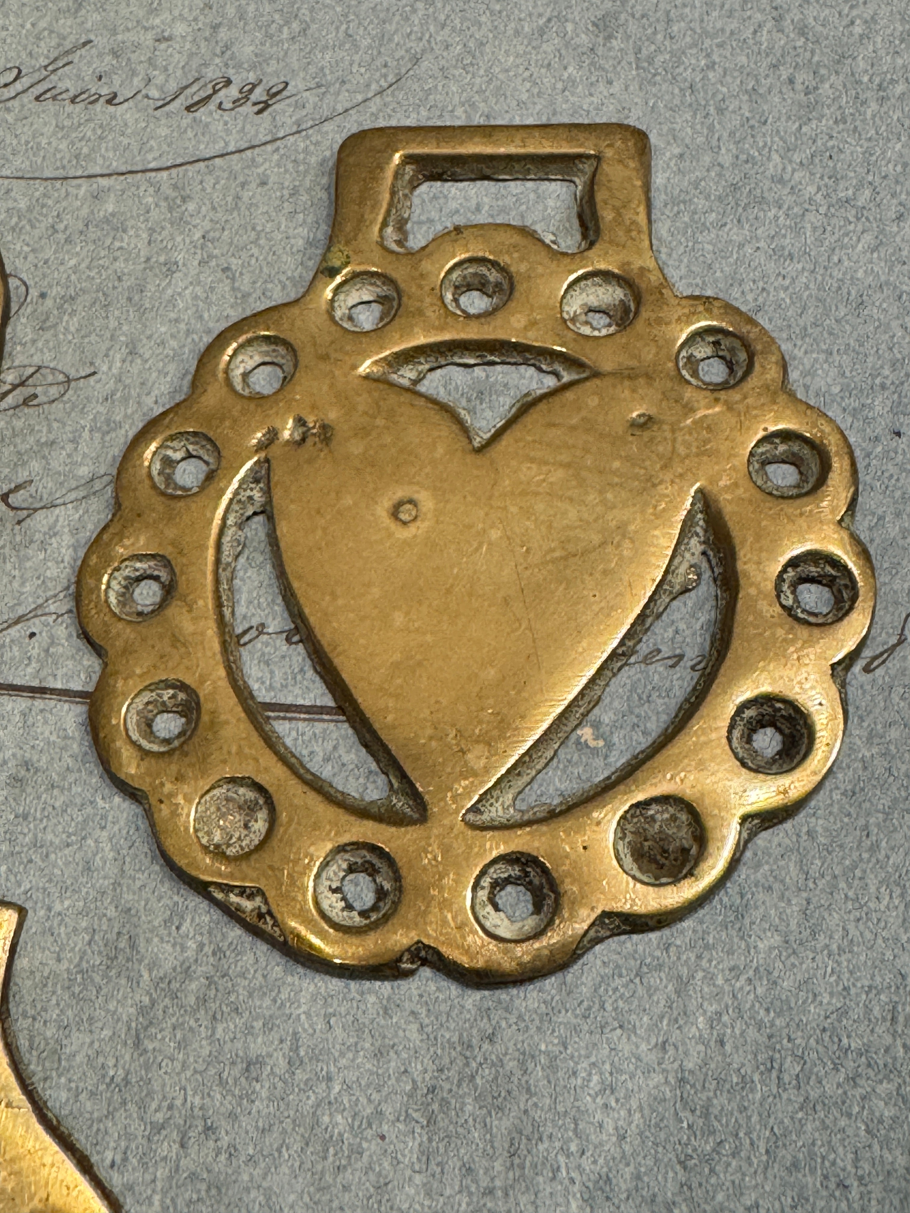 Vintage English Souvenir Horse Brass Heart Medallions