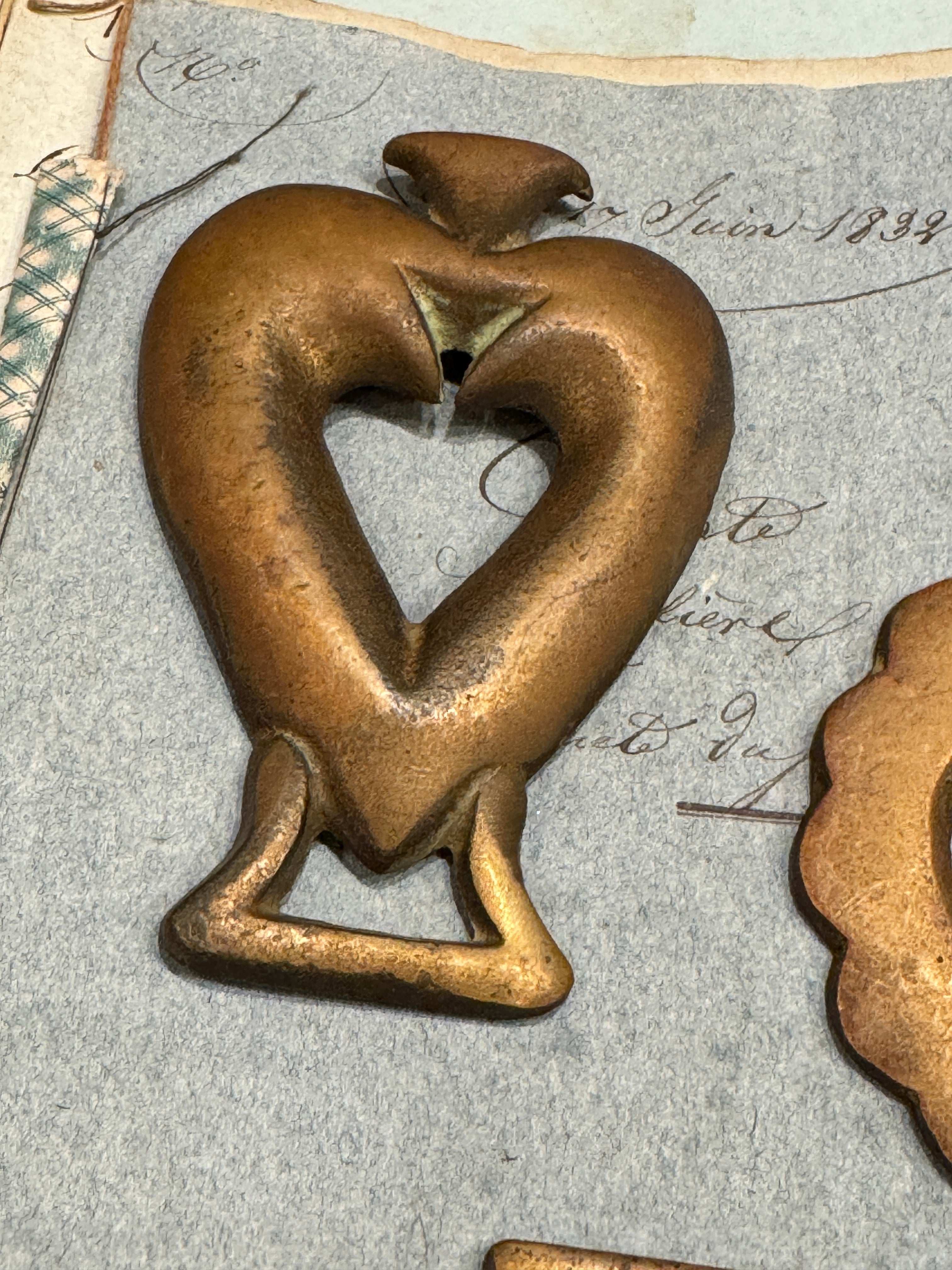 Vintage English Souvenir Horse Brass Heart/Hand Medallions