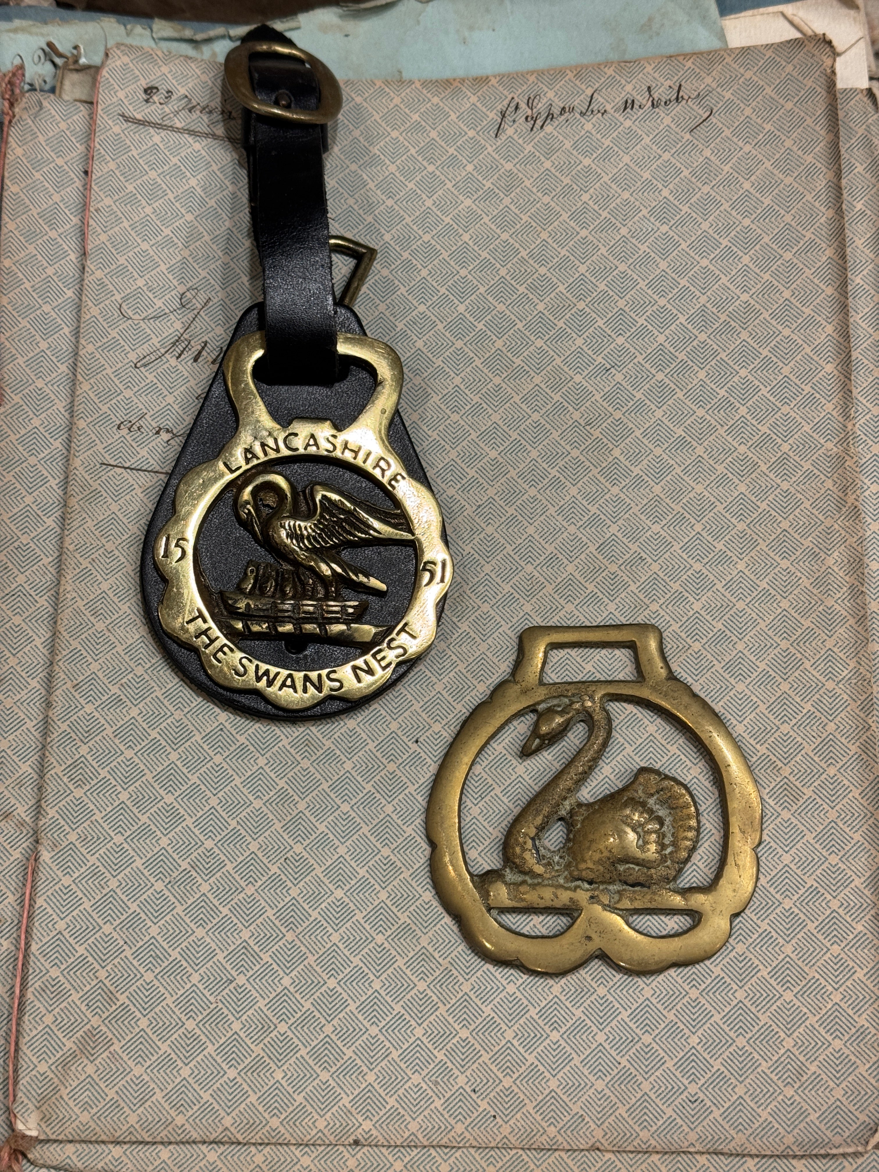 Vintage English Souvenir Horse Brass Deer Swan Medallions