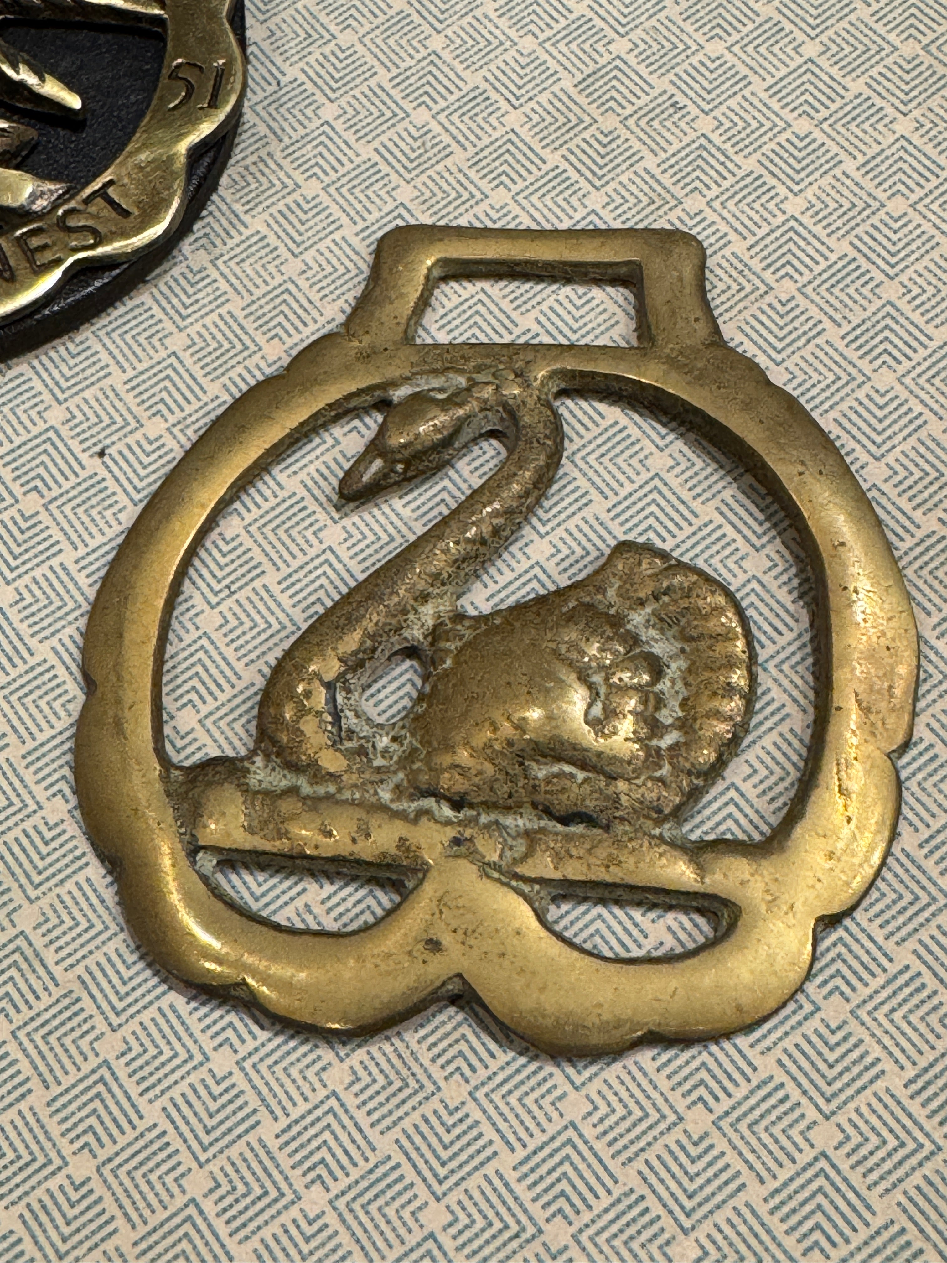 Vintage English Souvenir Horse Brass Deer Swan Medallions