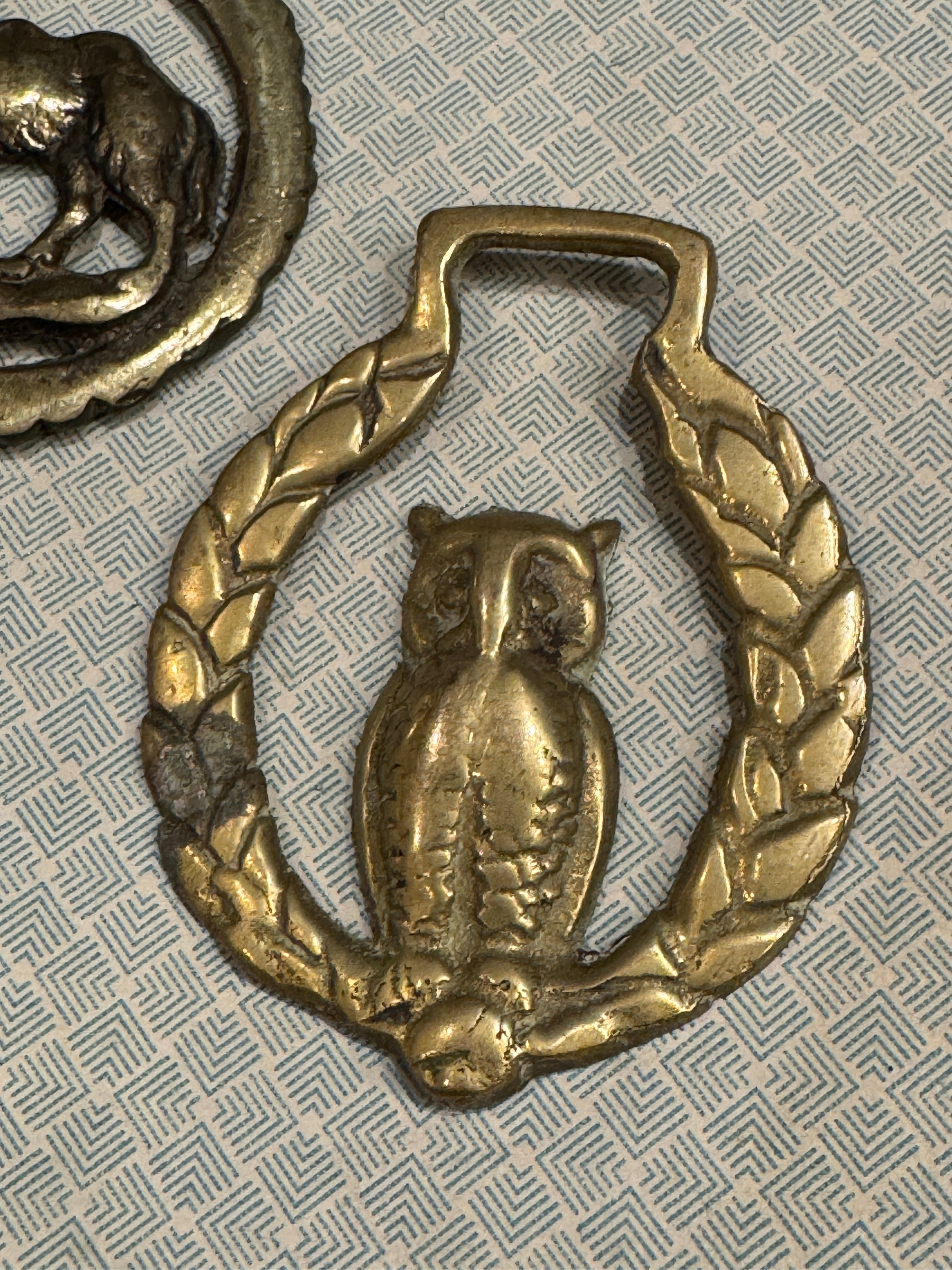 Vintage English Souvenir Horse Brass Camel & Owl Medallions