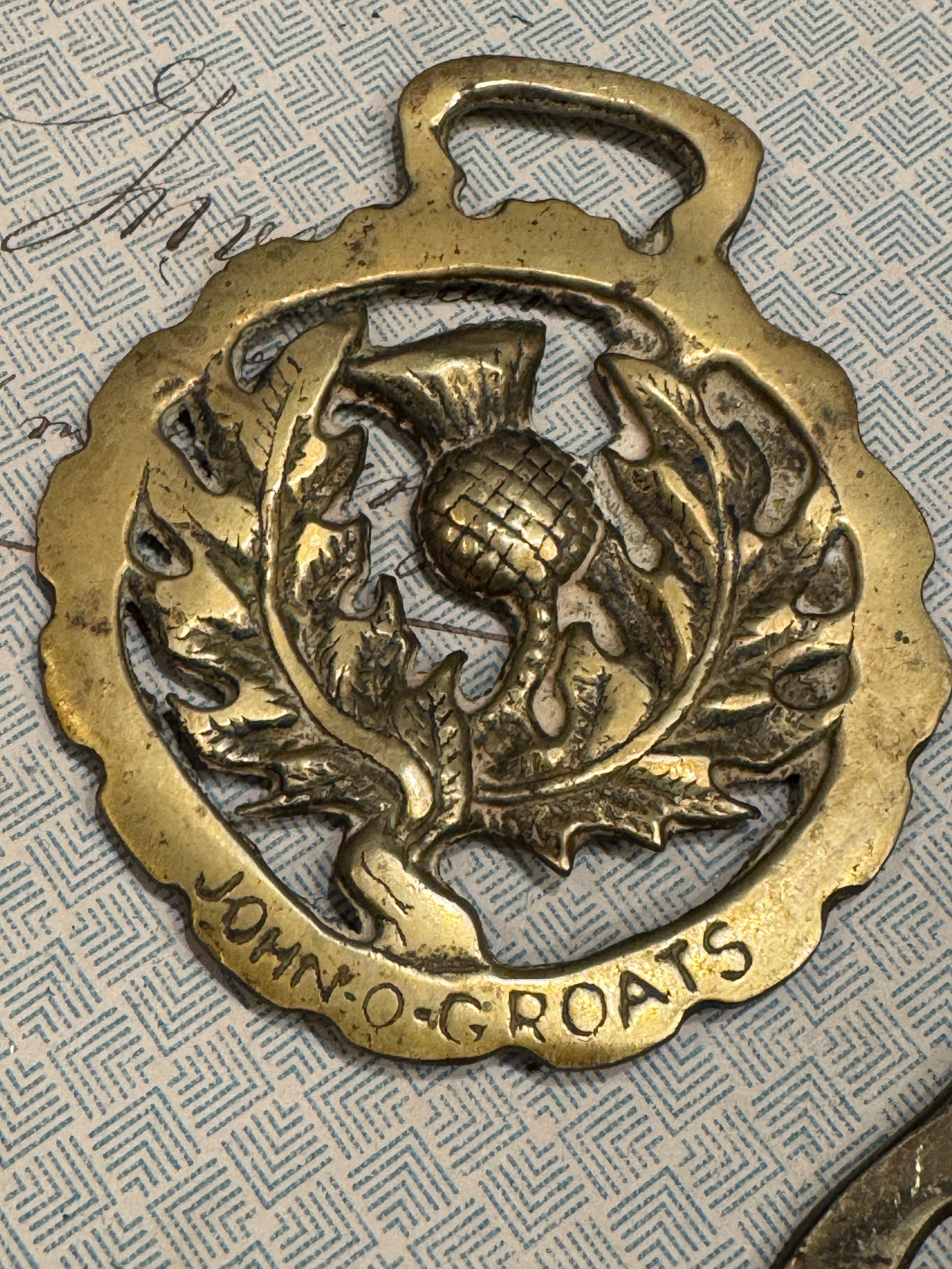 Vintage English Souvenir Horse Brass Thistle Medallions