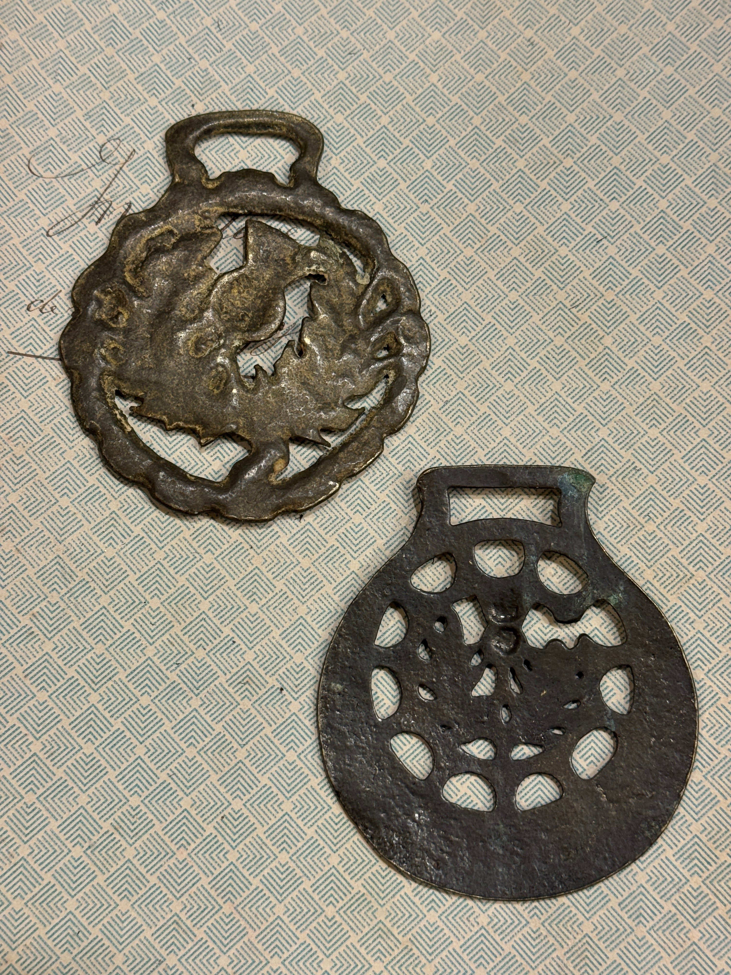 Vintage English Souvenir Horse Brass Thistle Medallions