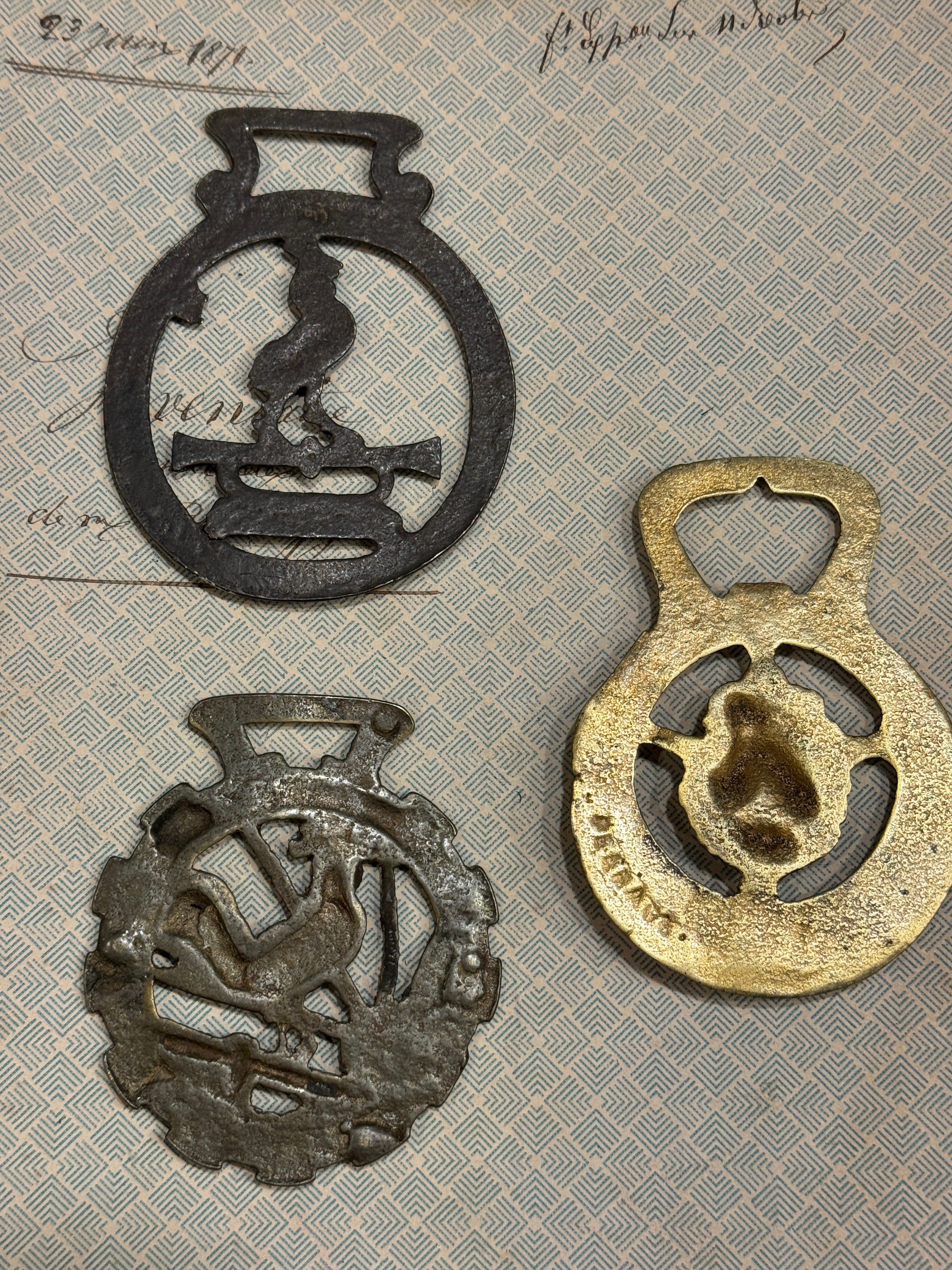 Vintage English Souvenir Horse Brass Chicken Medallions