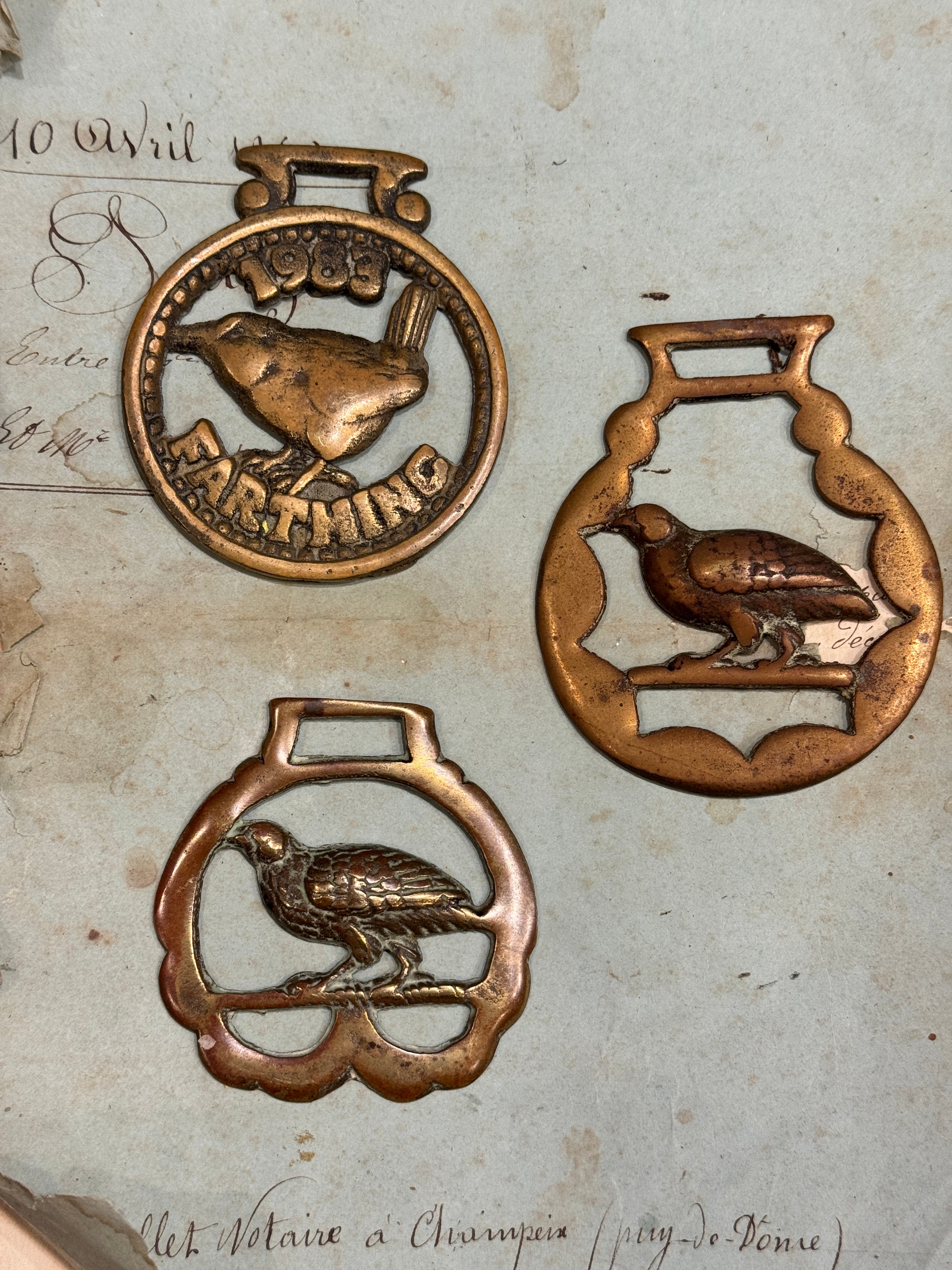 Vintage English Souvenir Horse Brass Bird Medallions