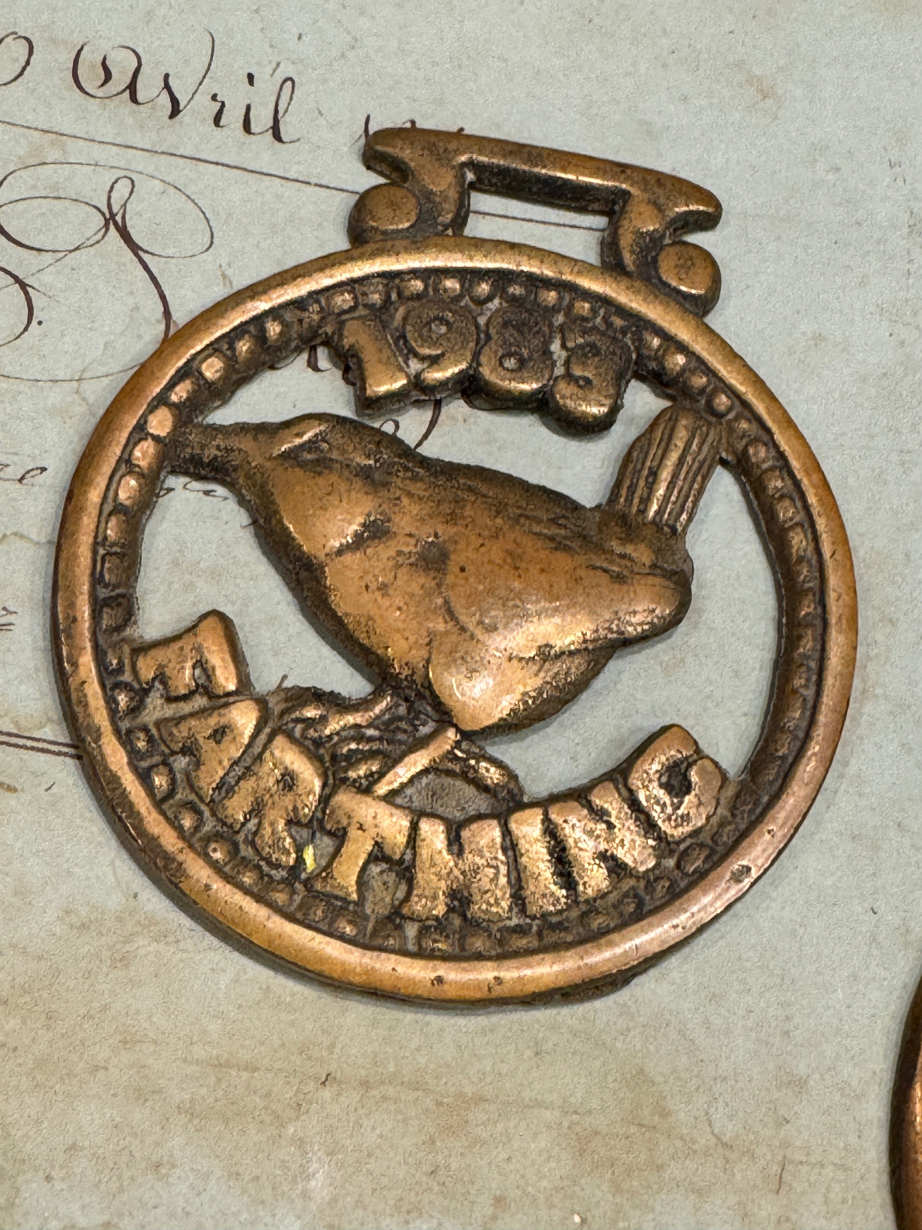 Vintage English Souvenir Horse Brass Bird Medallions