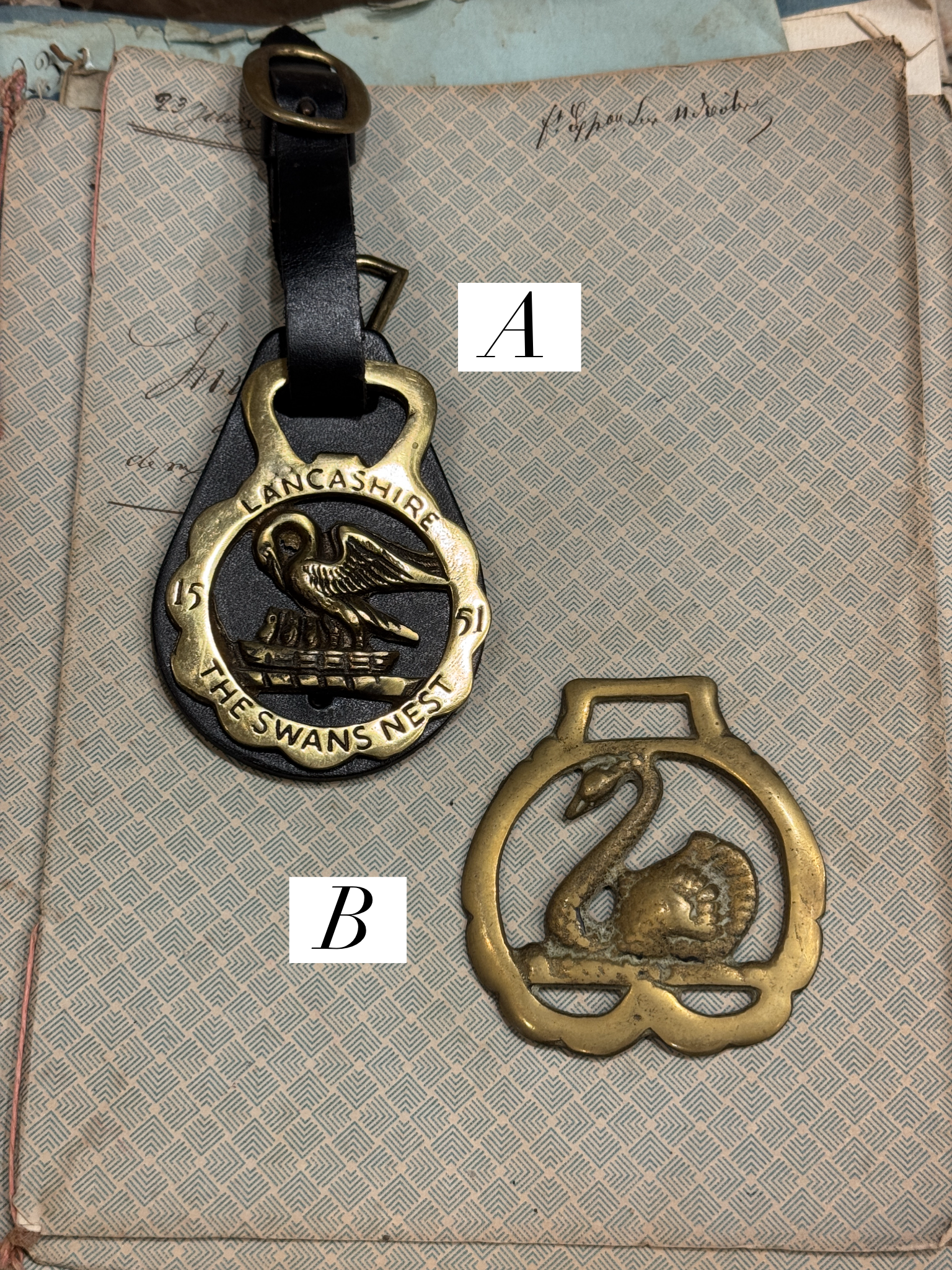 Vintage English Souvenir Horse Brass Deer Swan Medallions