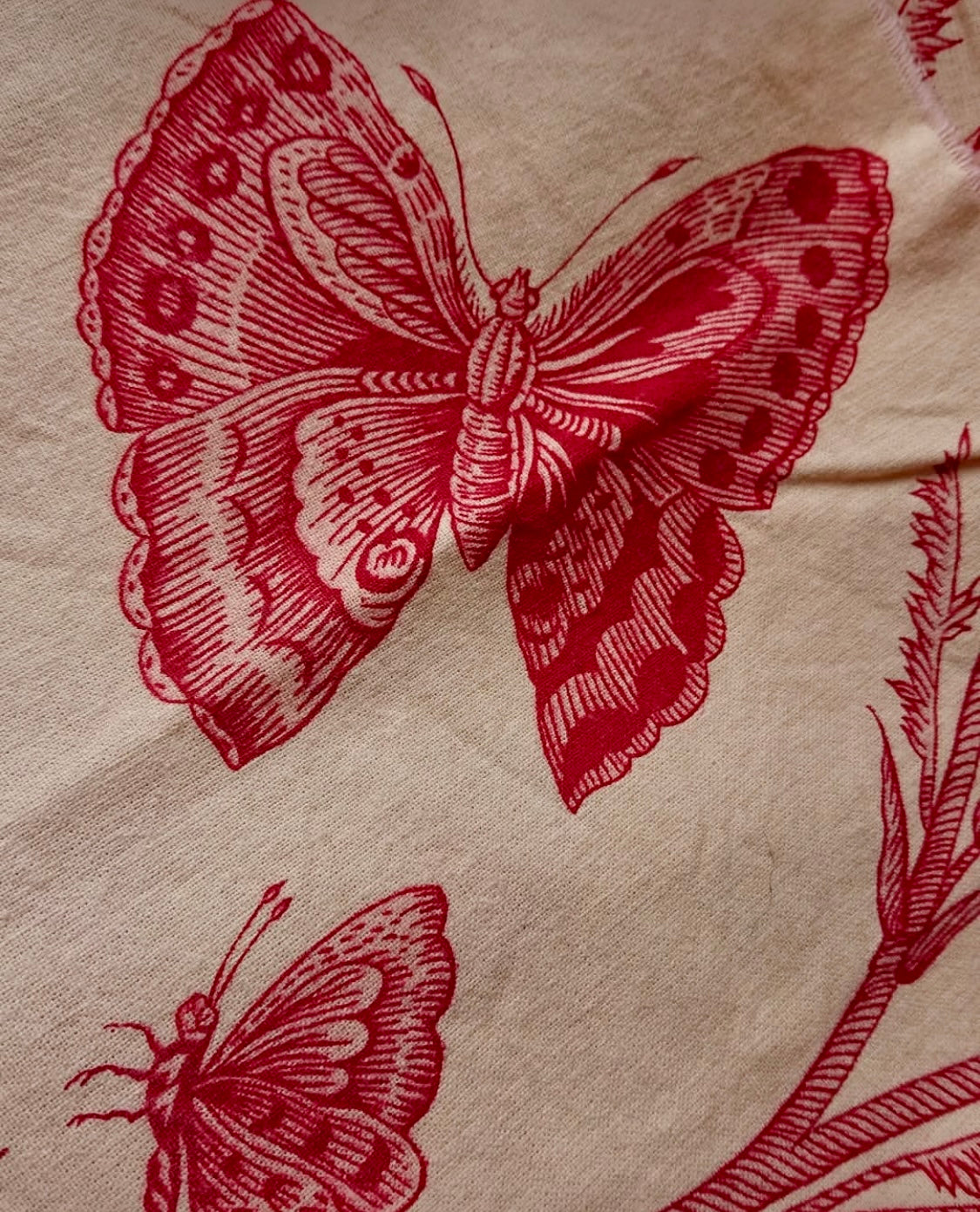Beautiful Vintage French Cotton Butterflies Toile *