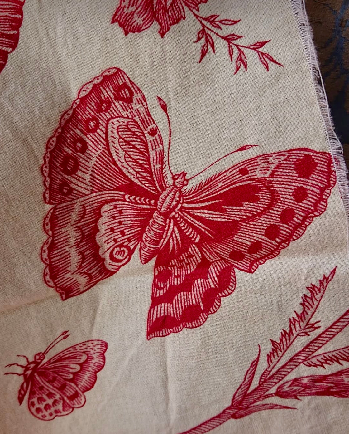 Beautiful Vintage French Cotton Butterflies Toile *
