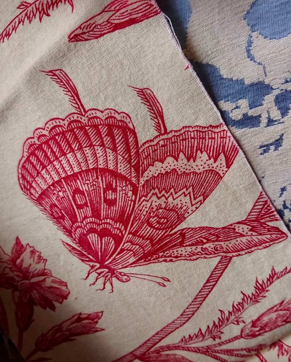 Beautiful Vintage French Cotton Butterflies Toile *