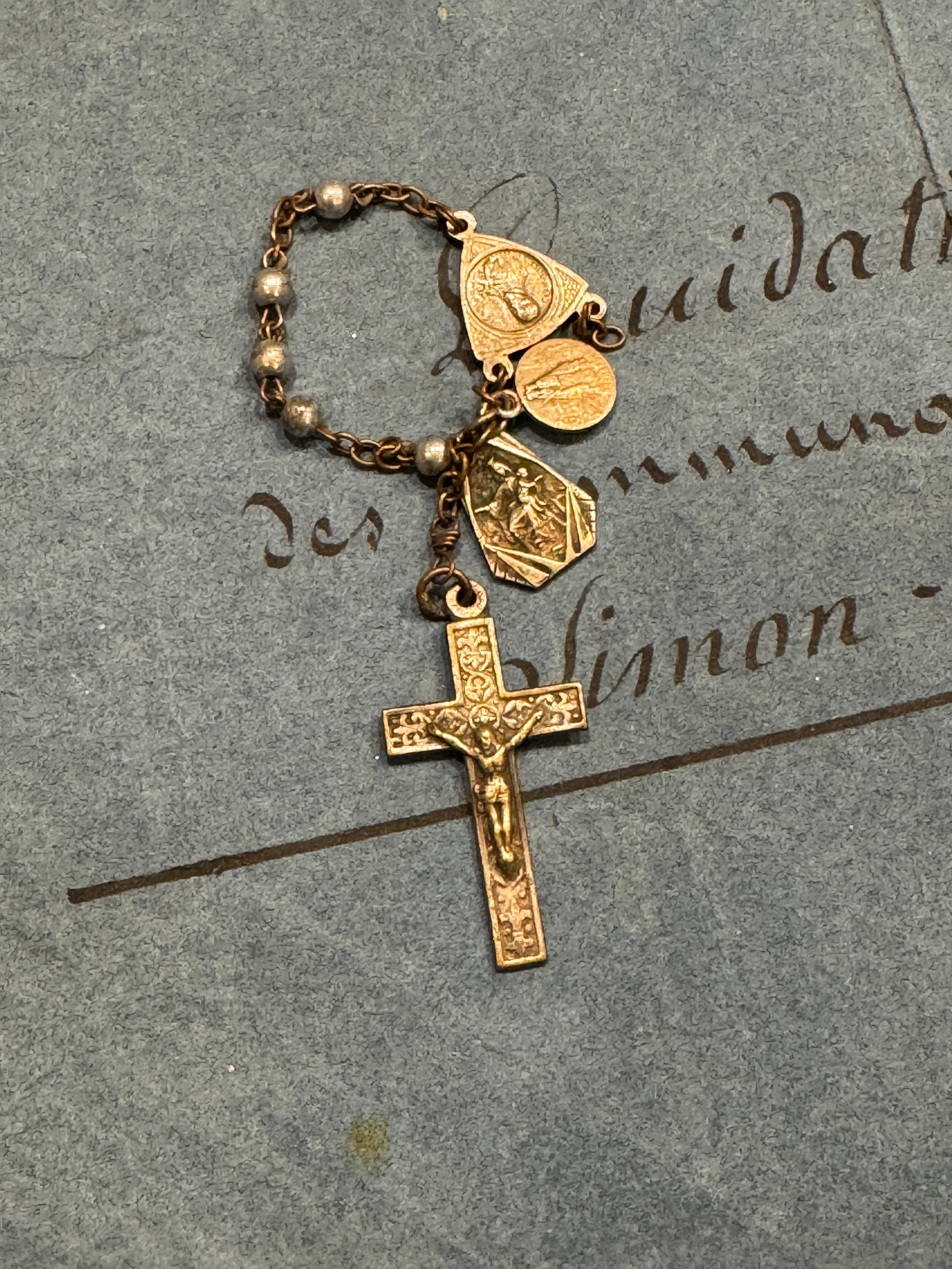 Antique French Rosary Piece with Small Medals - ROS75