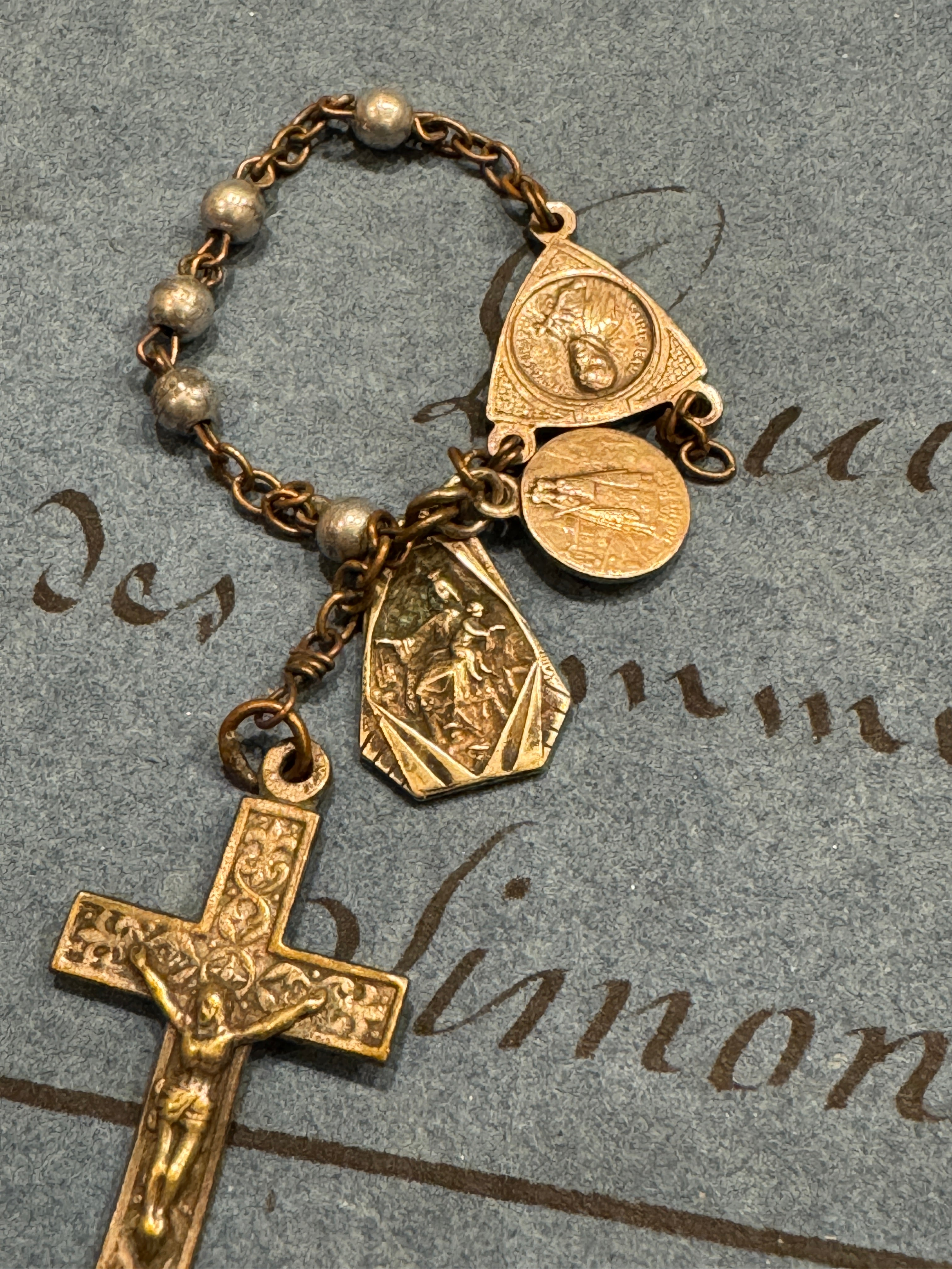 Antique French Rosary Piece with Small Medals - ROS75