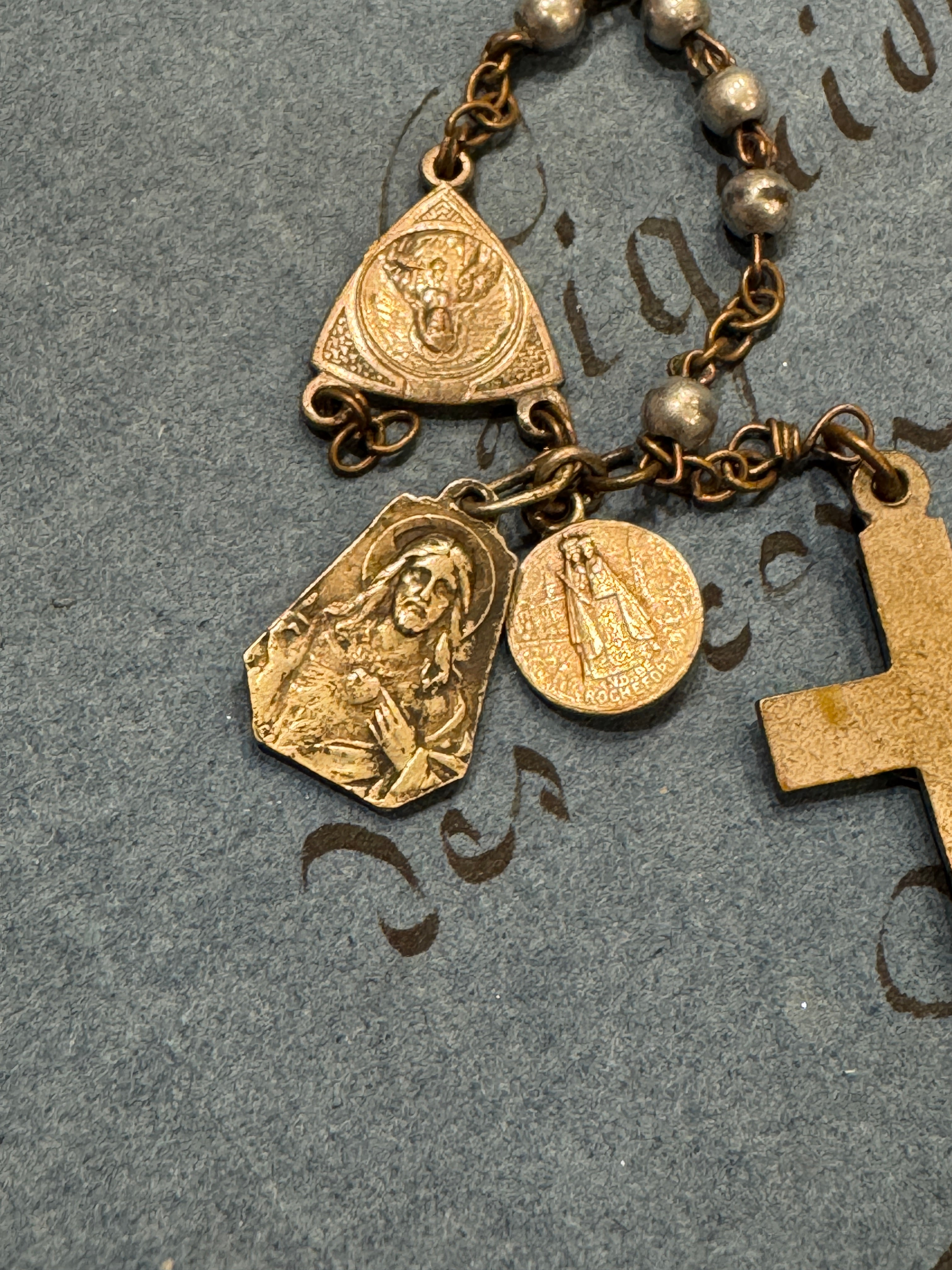 Antique French Rosary Piece with Small Medals - ROS75