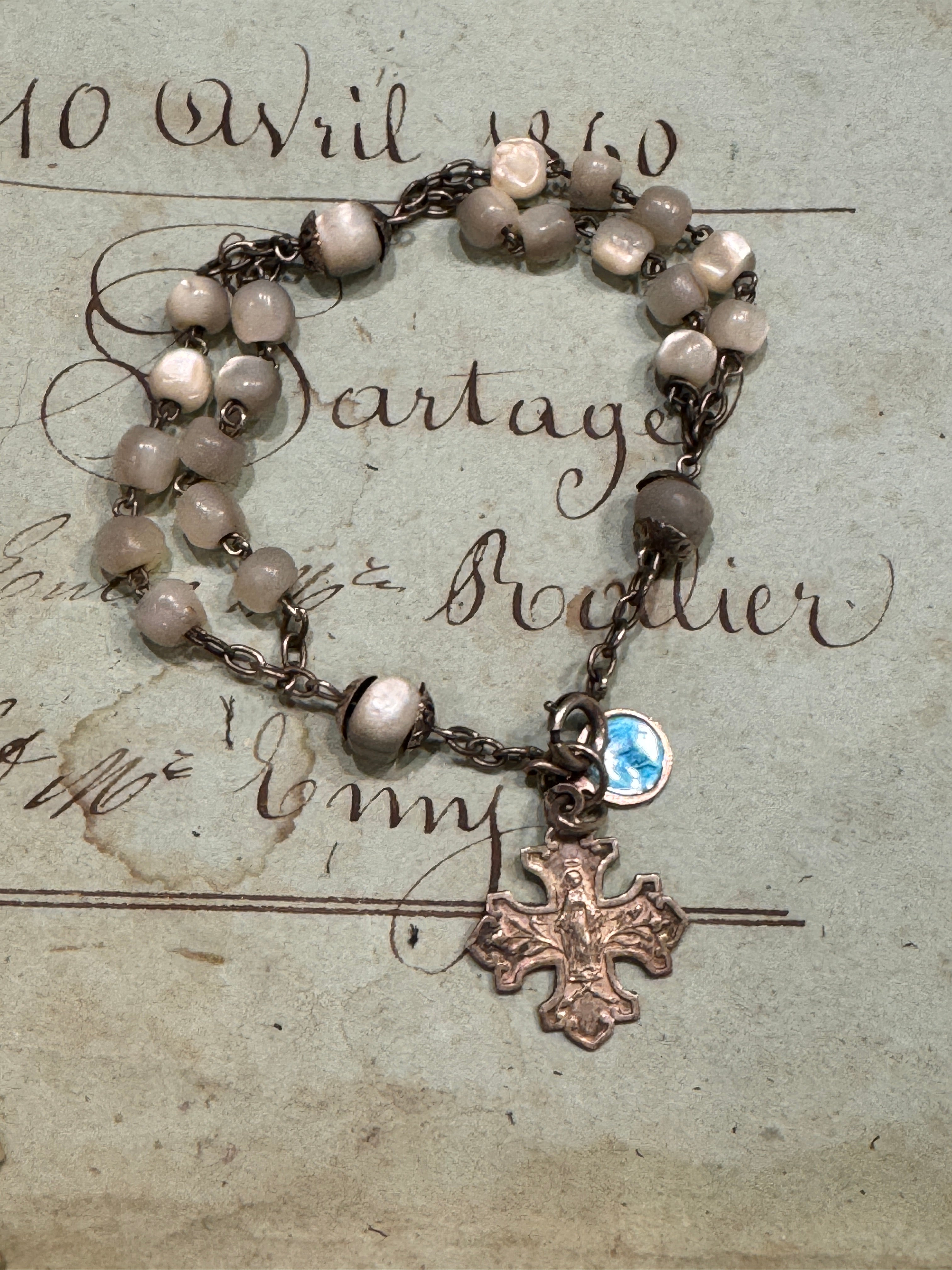 Antique French Rosary Bracelet with Small Medals