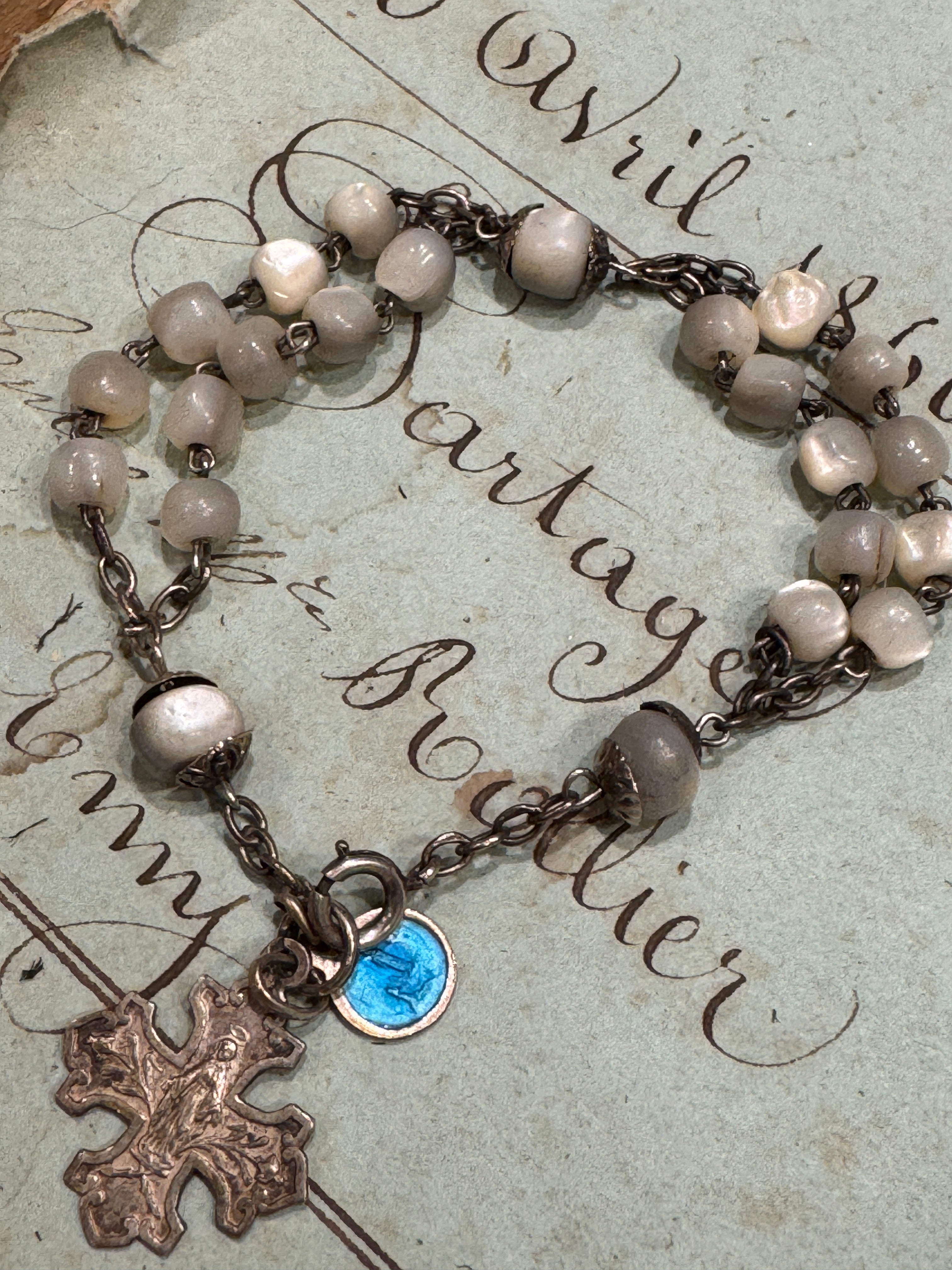 Antique French Rosary Bracelet with Small Medals