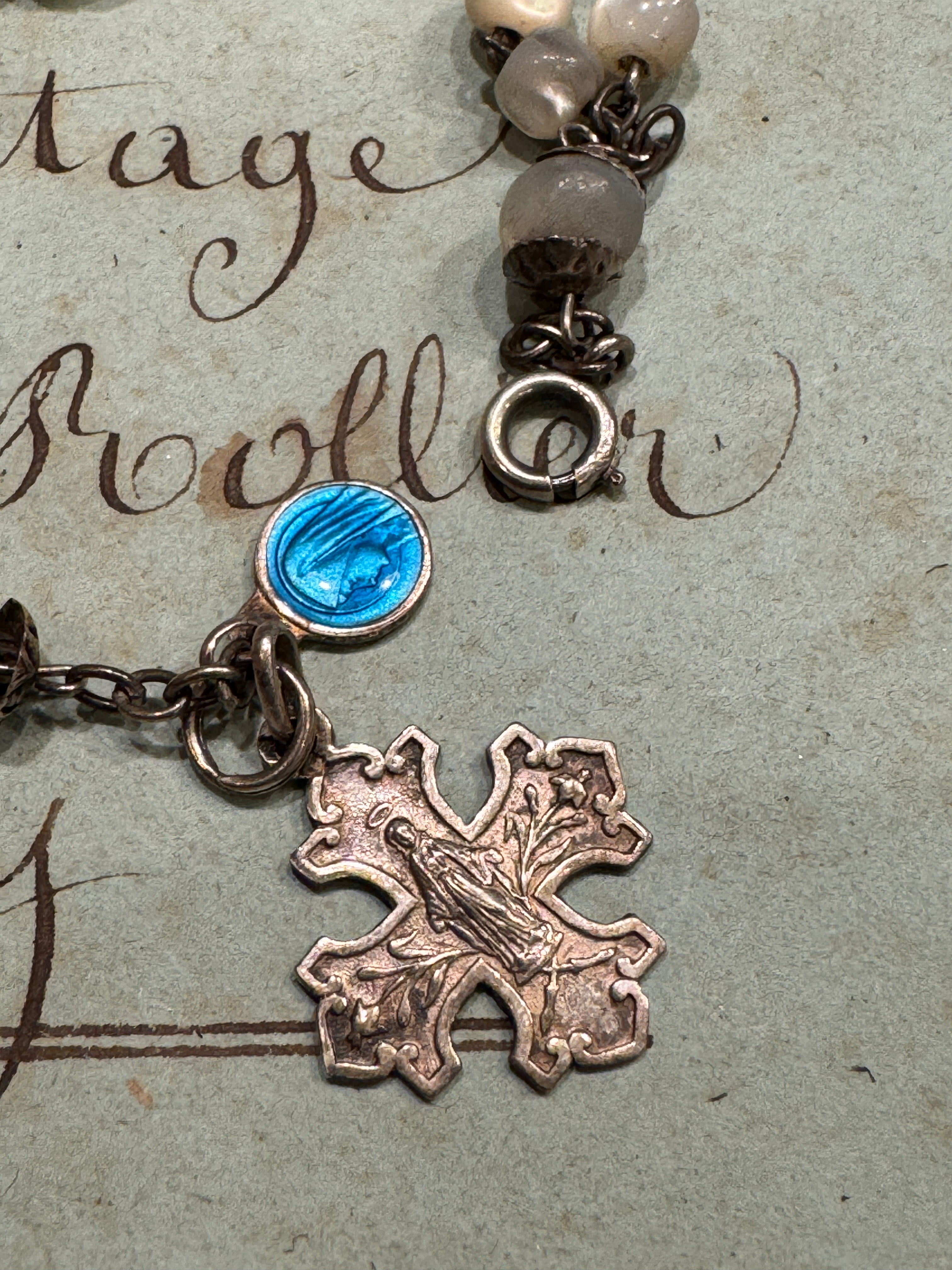 Antique French Rosary Bracelet with Small Medals