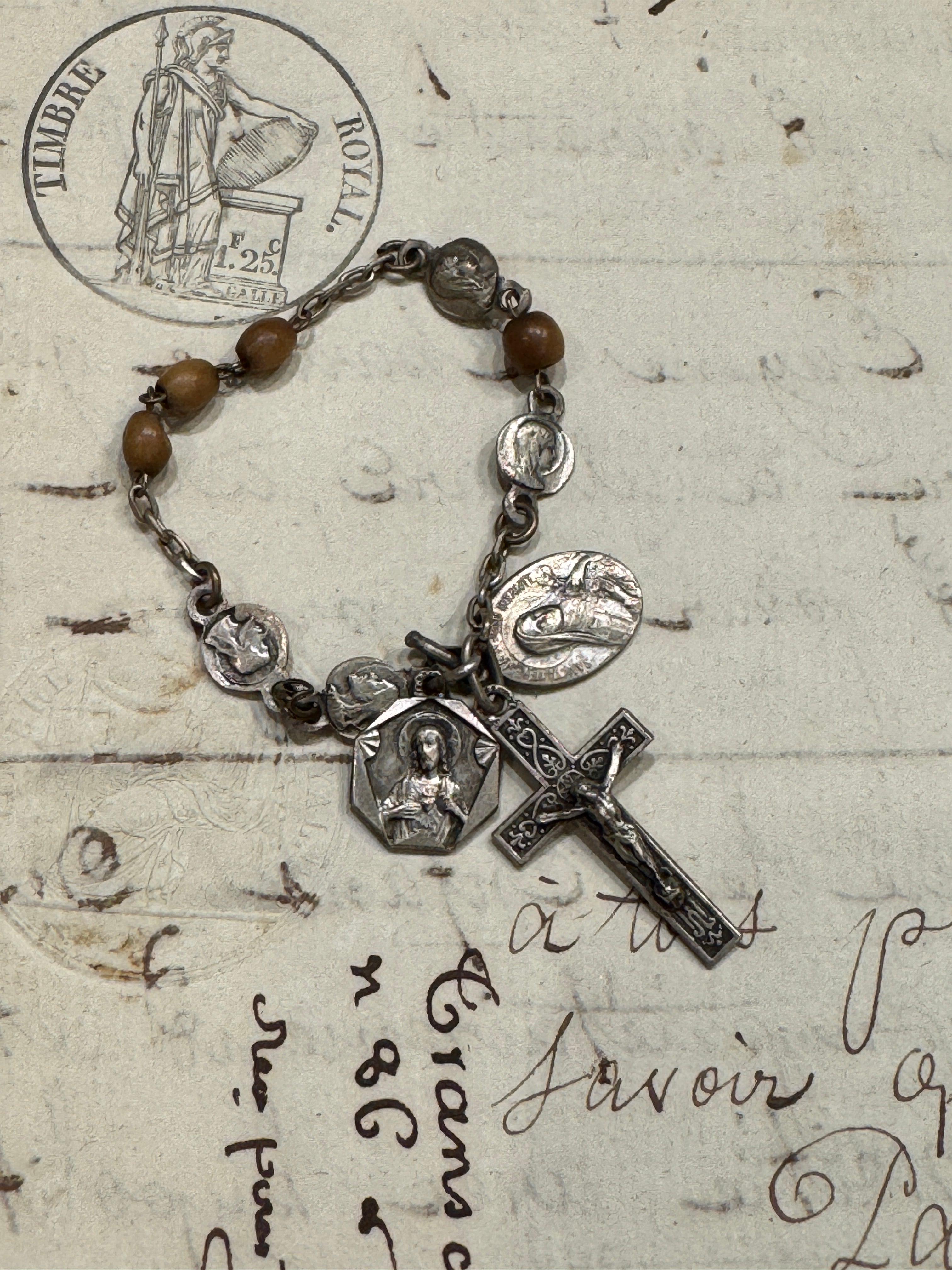 Antique French Rosary Piece with Small Medals - ROS76