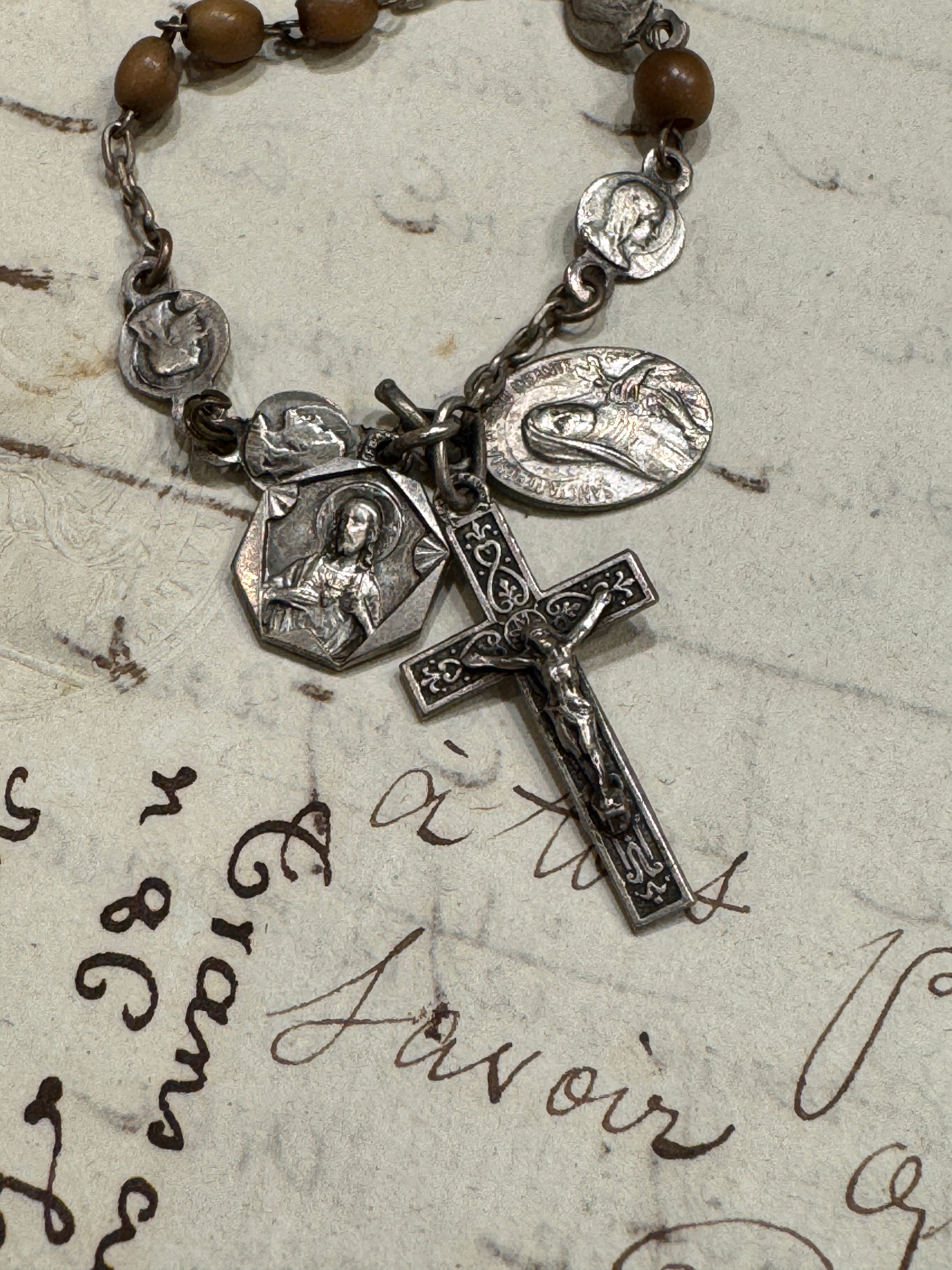 Antique French Rosary Piece with Small Medals - ROS76