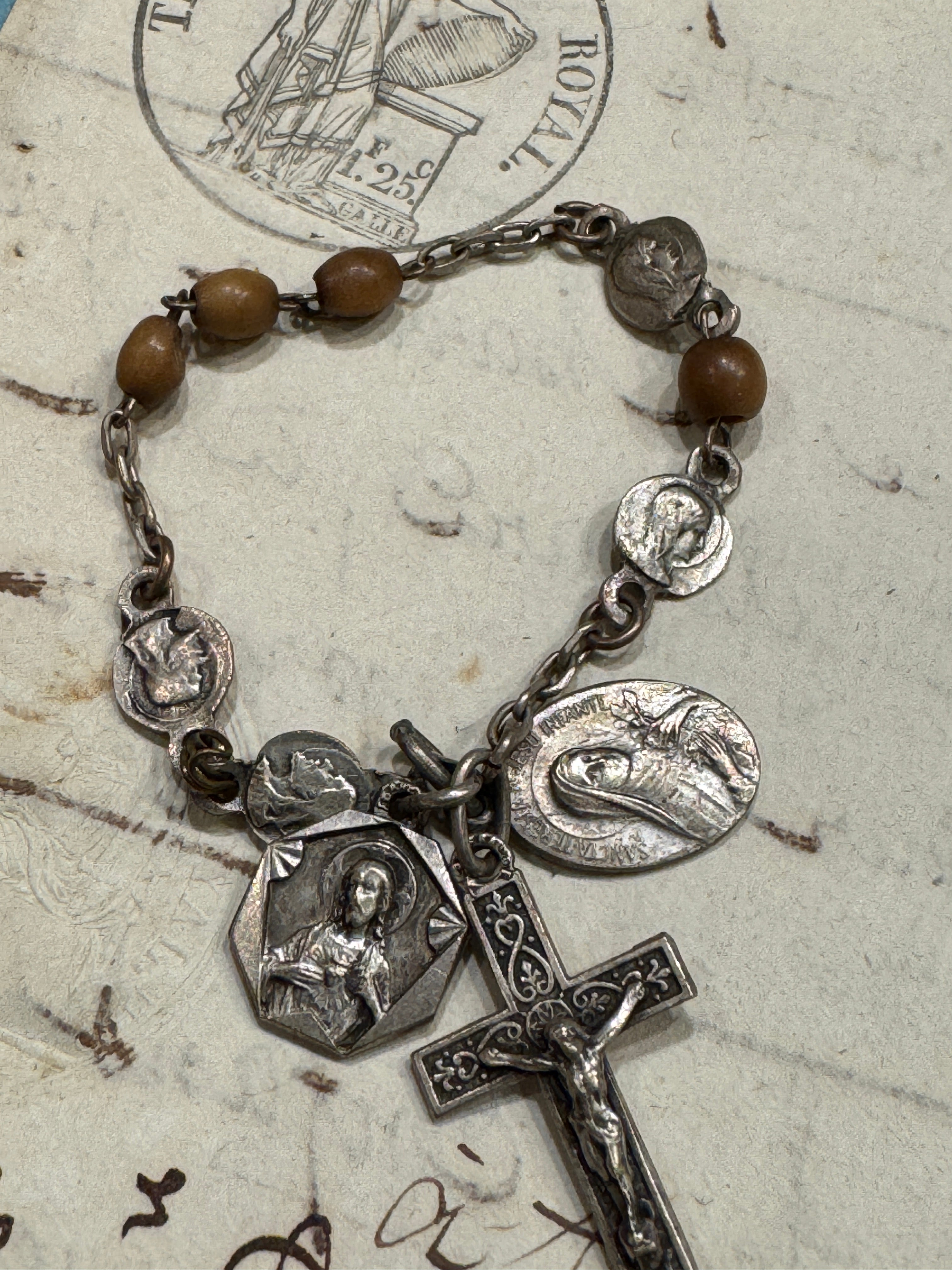 Antique French Rosary Piece with Small Medals - ROS76