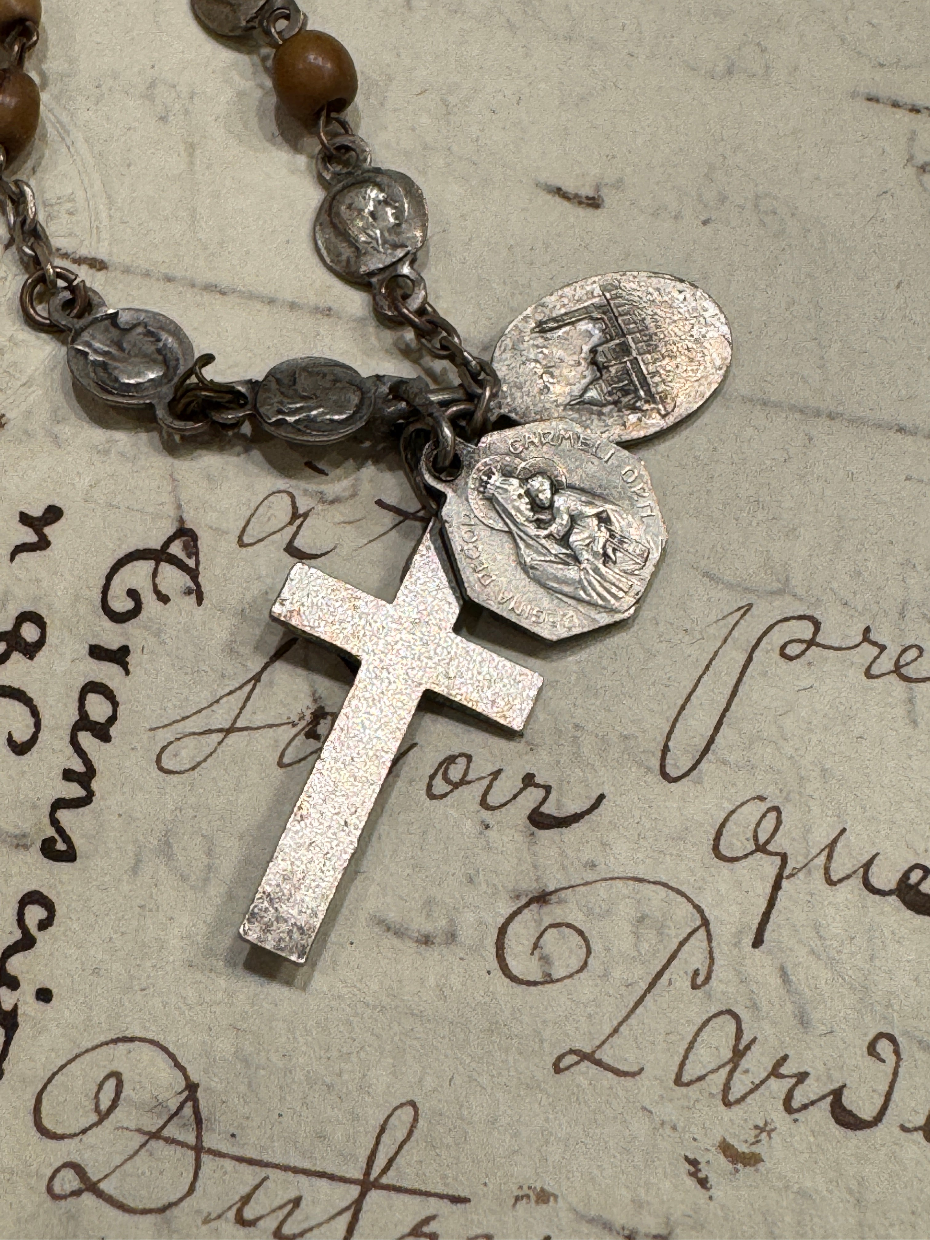 Antique French Rosary Piece with Small Medals - ROS76