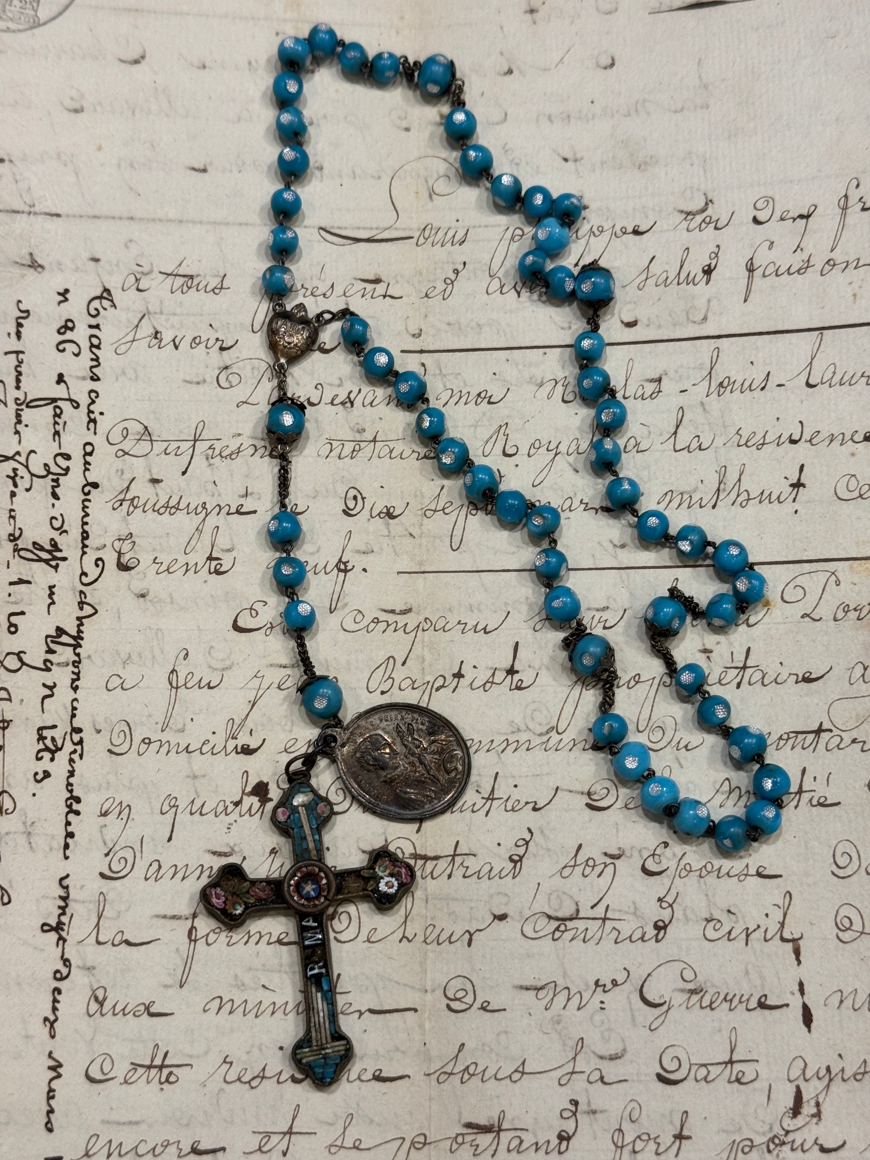 Antique Italian Micro Mosaic Murano Glass Rosary