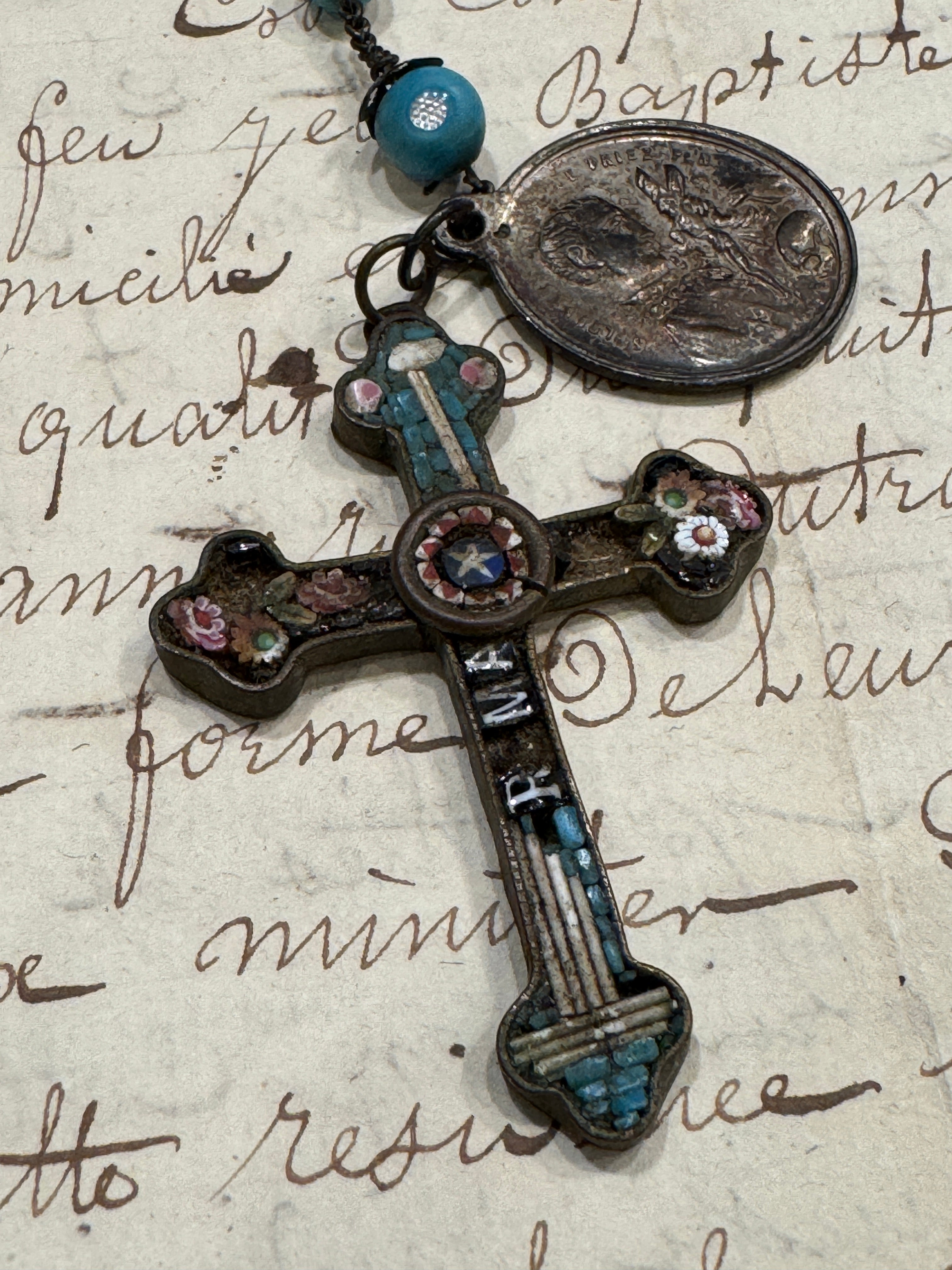 Antique Italian Micro Mosaic Murano Glass Rosary