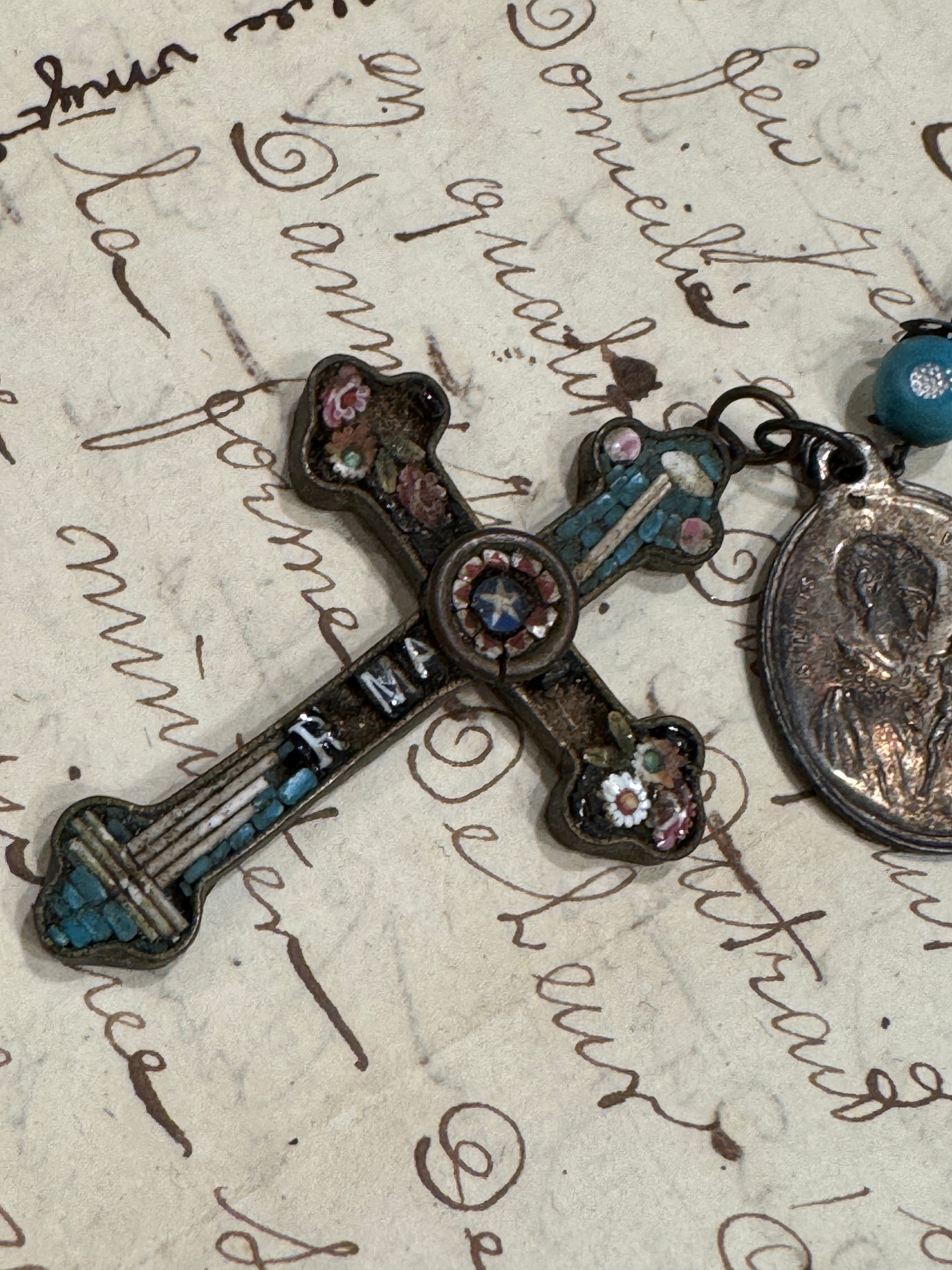 Antique Italian Micro Mosaic Murano Glass Rosary