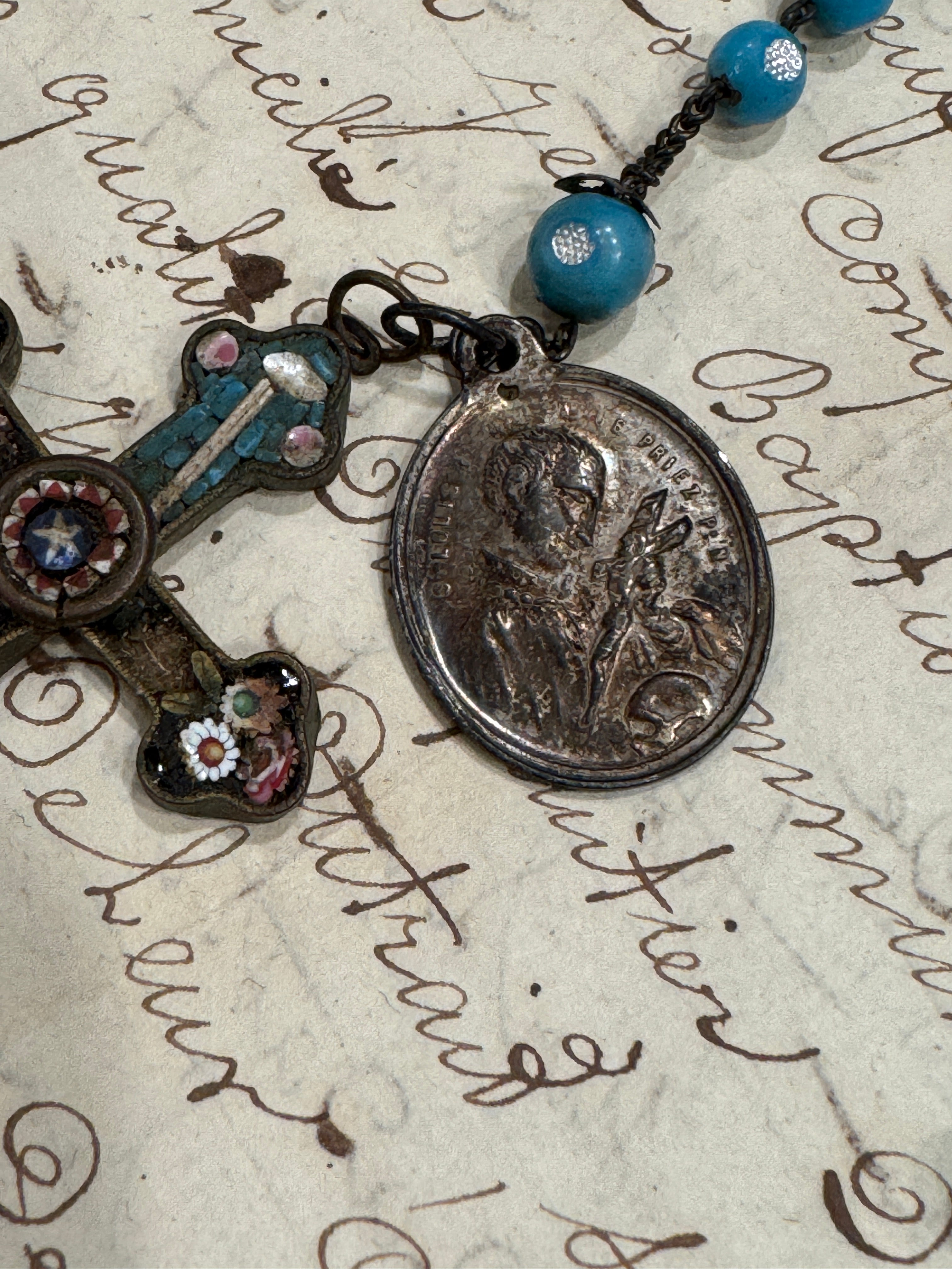 Antique Italian Micro Mosaic Murano Glass Rosary