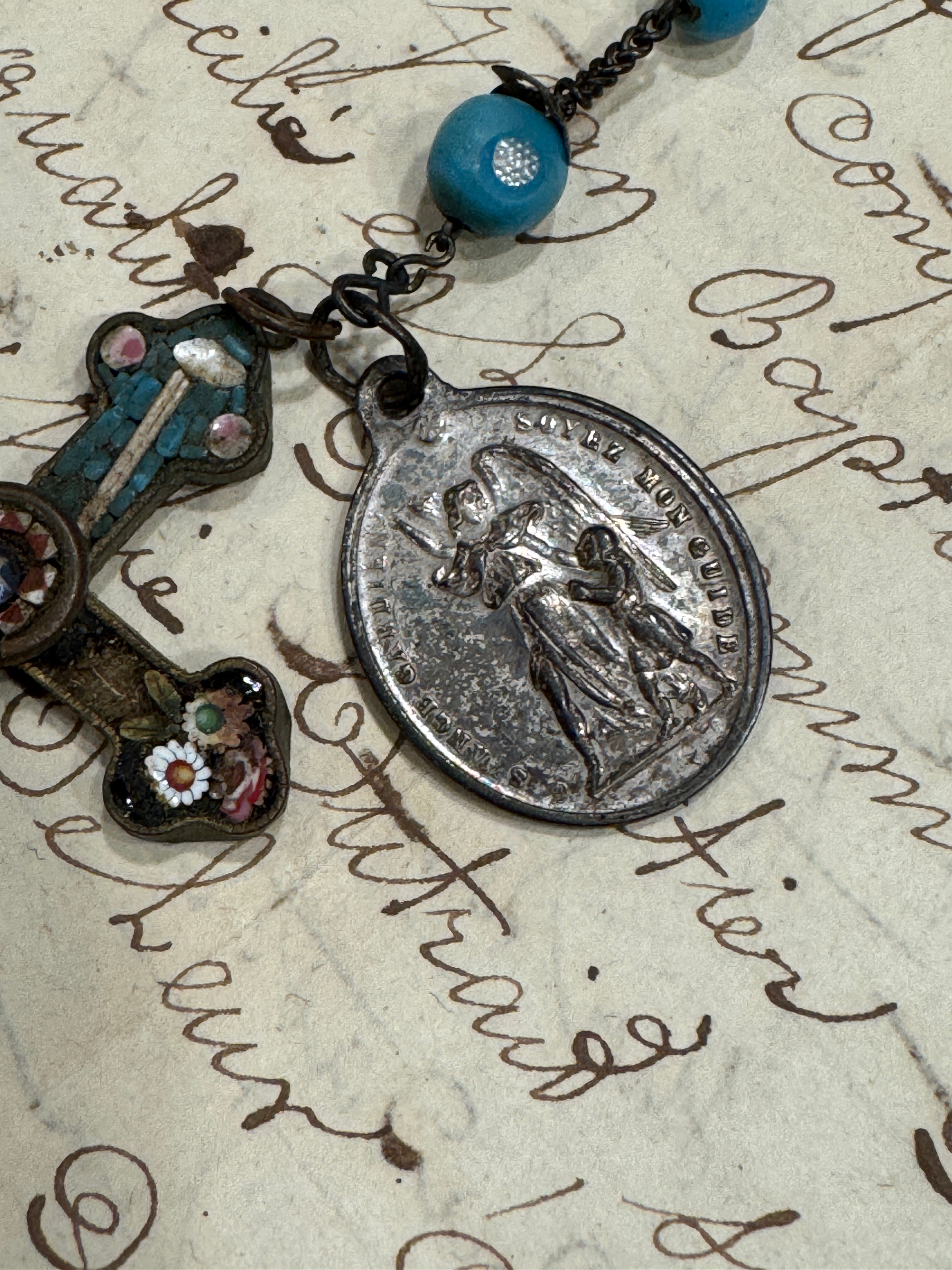 Antique Italian Micro Mosaic Murano Glass Rosary
