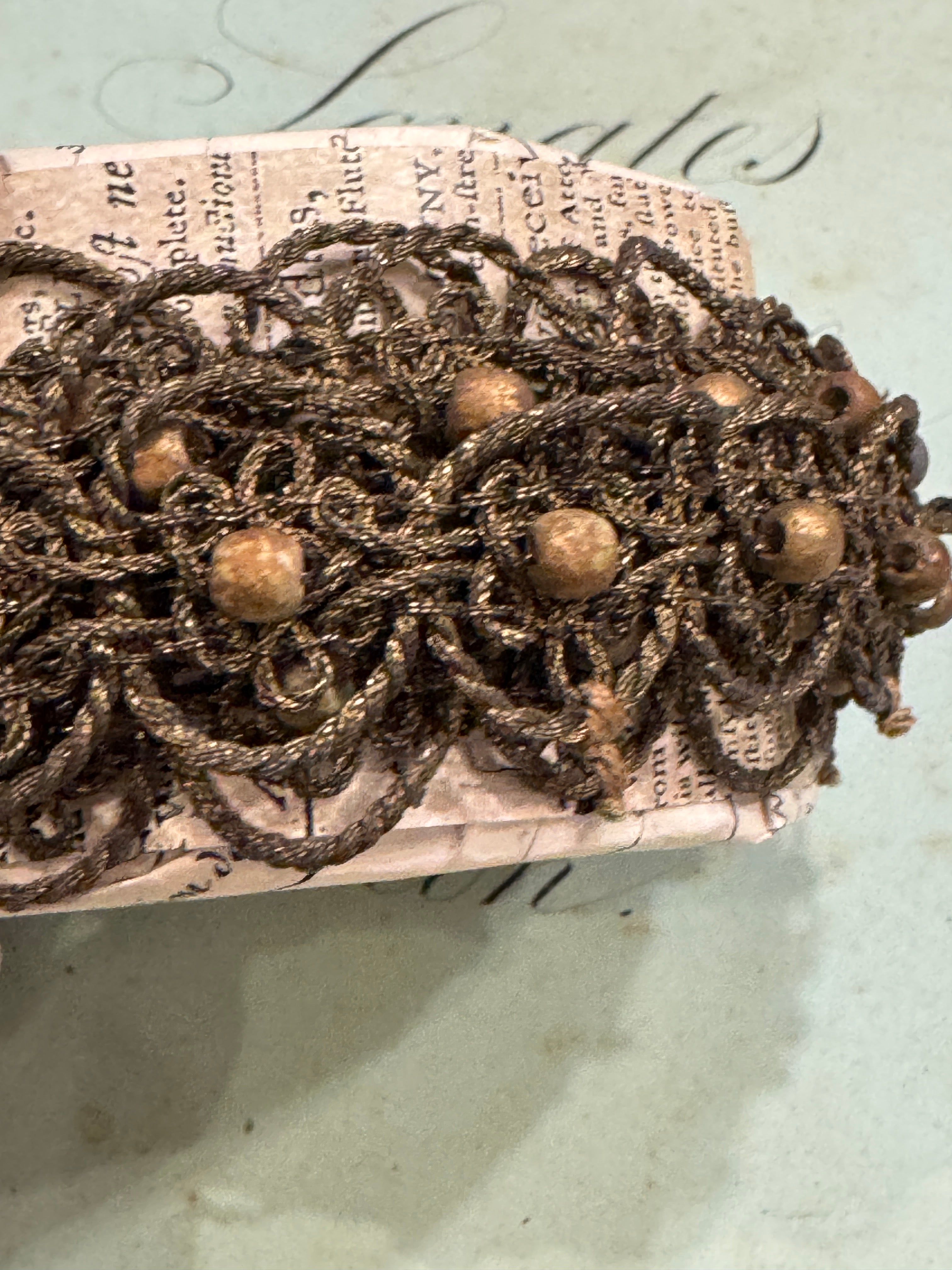 Late 1800s Antique French Gold Metallic Beaded Trim