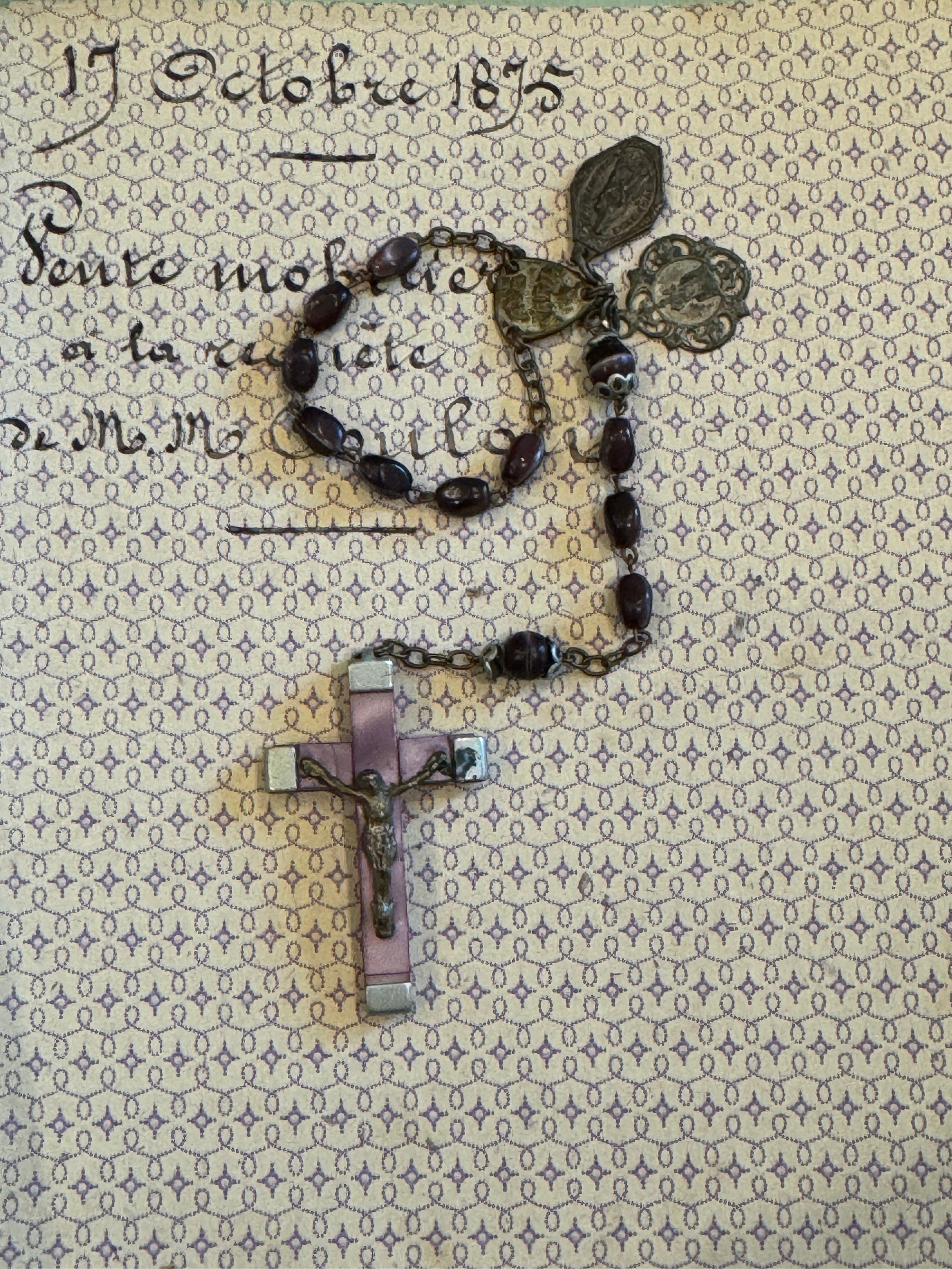 Antique French Purple Rosary Piece with Small Medals