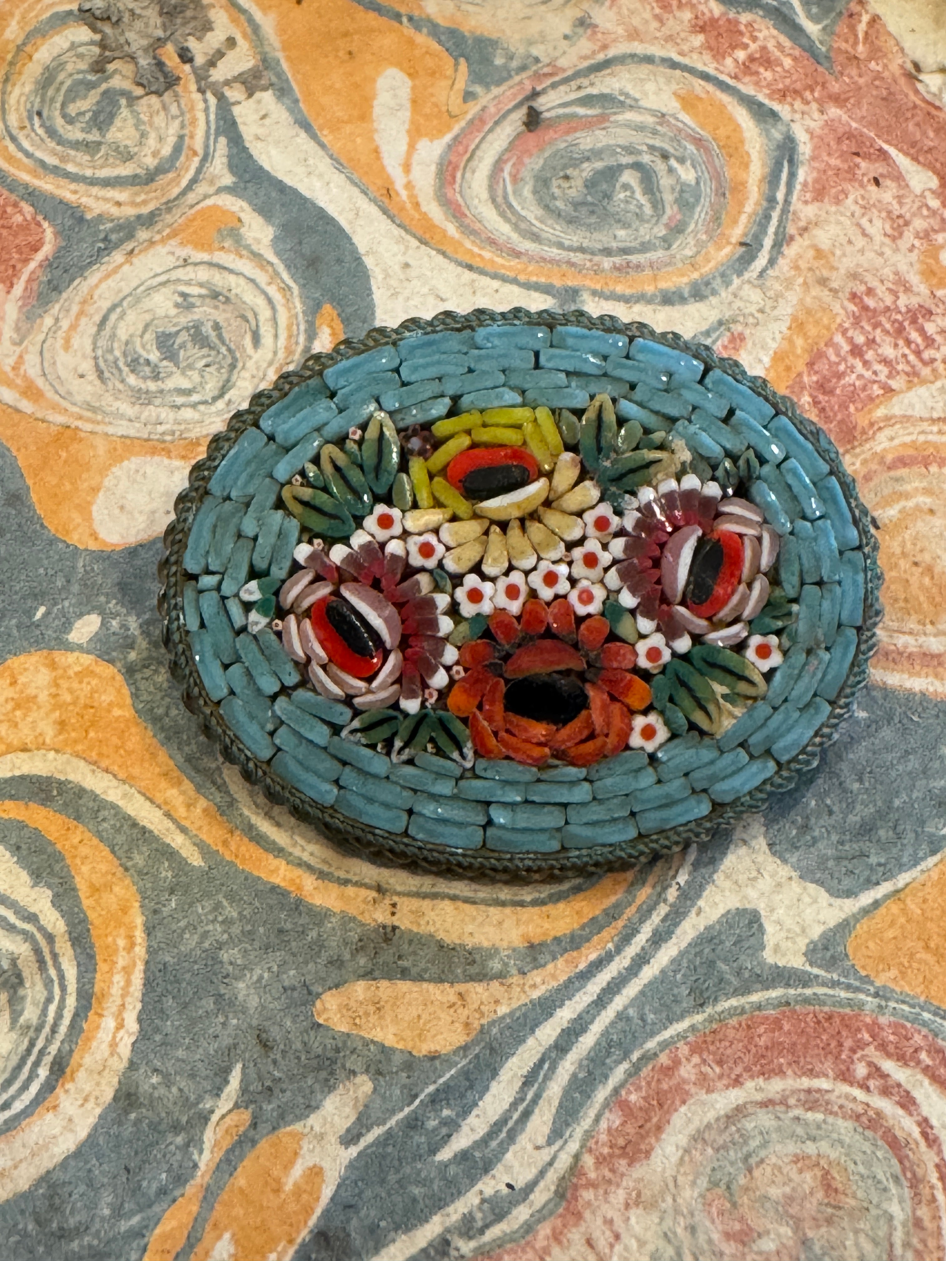Vintage Millefiori Micro Mosaic Italian Oval Brooch