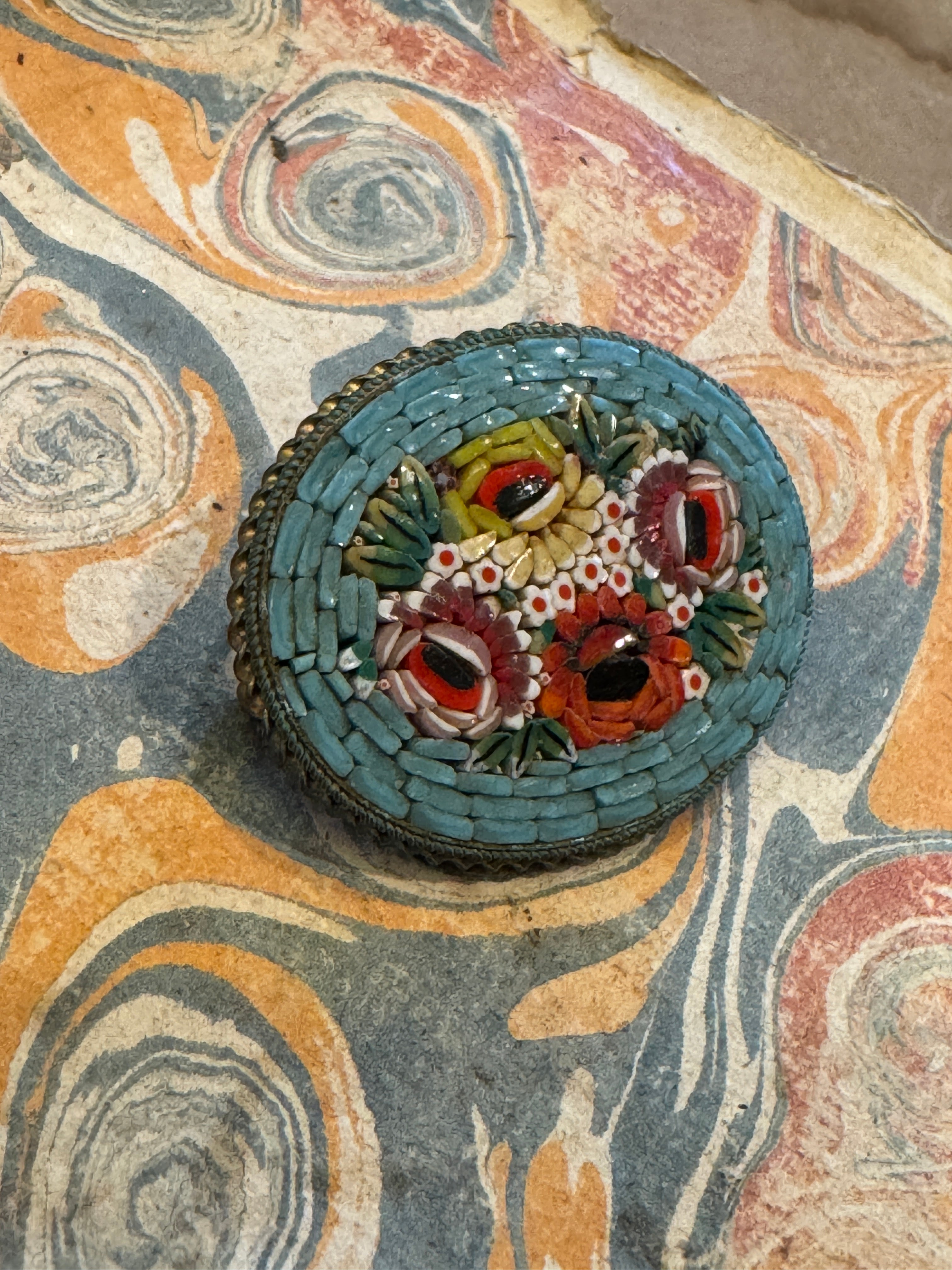 Vintage Millefiori Micro Mosaic Italian Oval Brooch