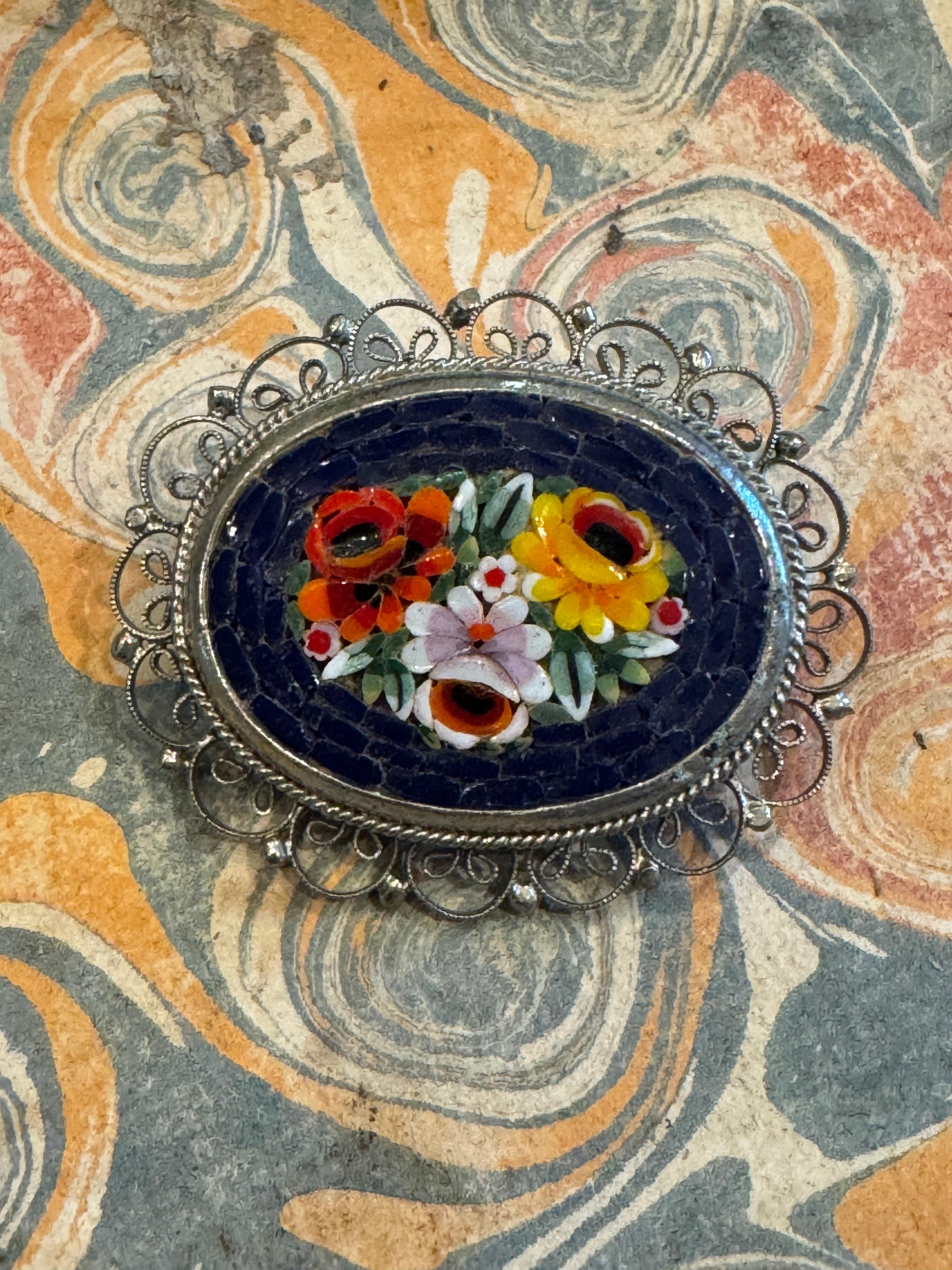 Vintage Millefiori Micro Mosaic Italian Oval Brooch