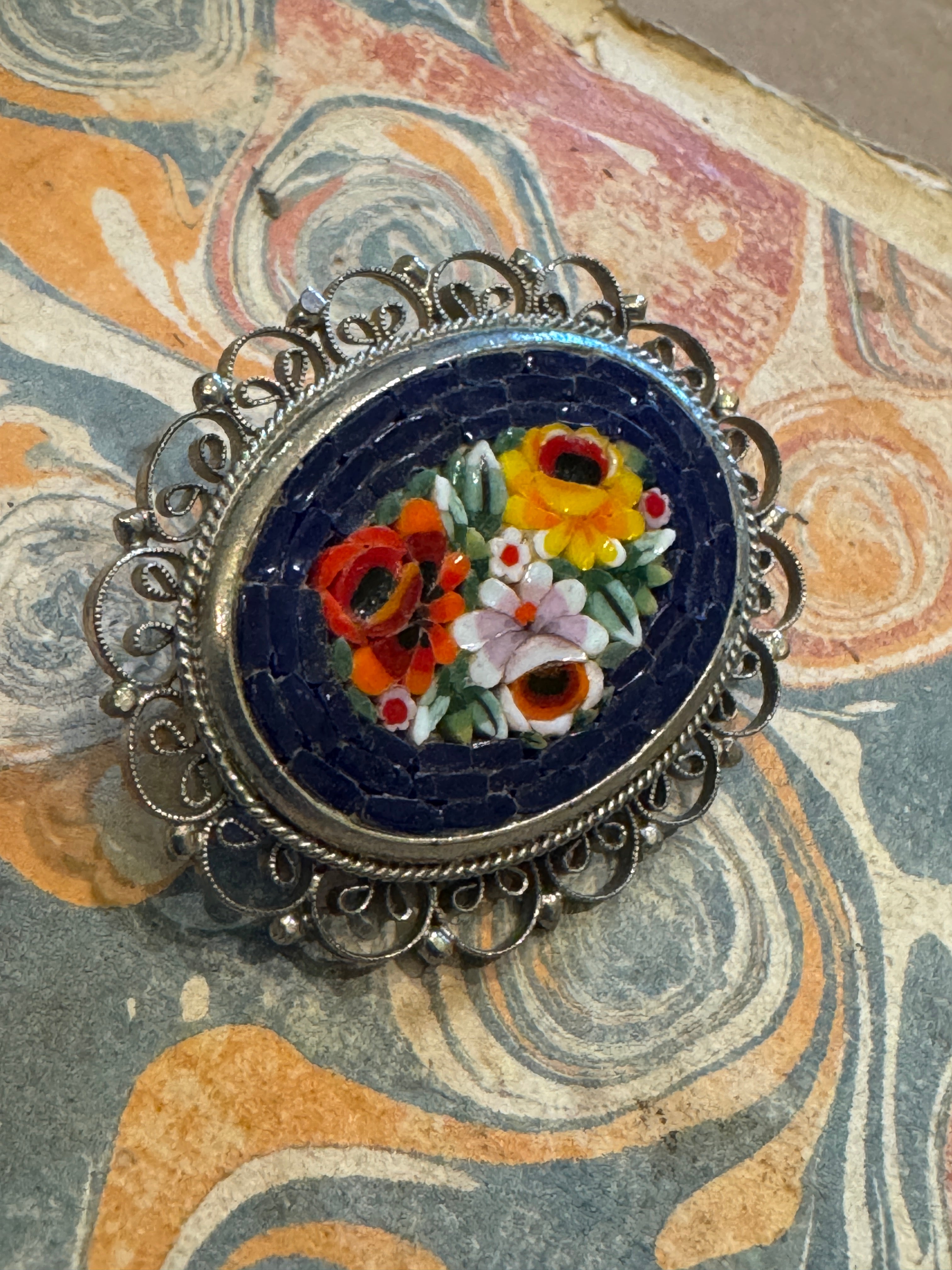 Vintage Millefiori Micro Mosaic Italian Oval Brooch