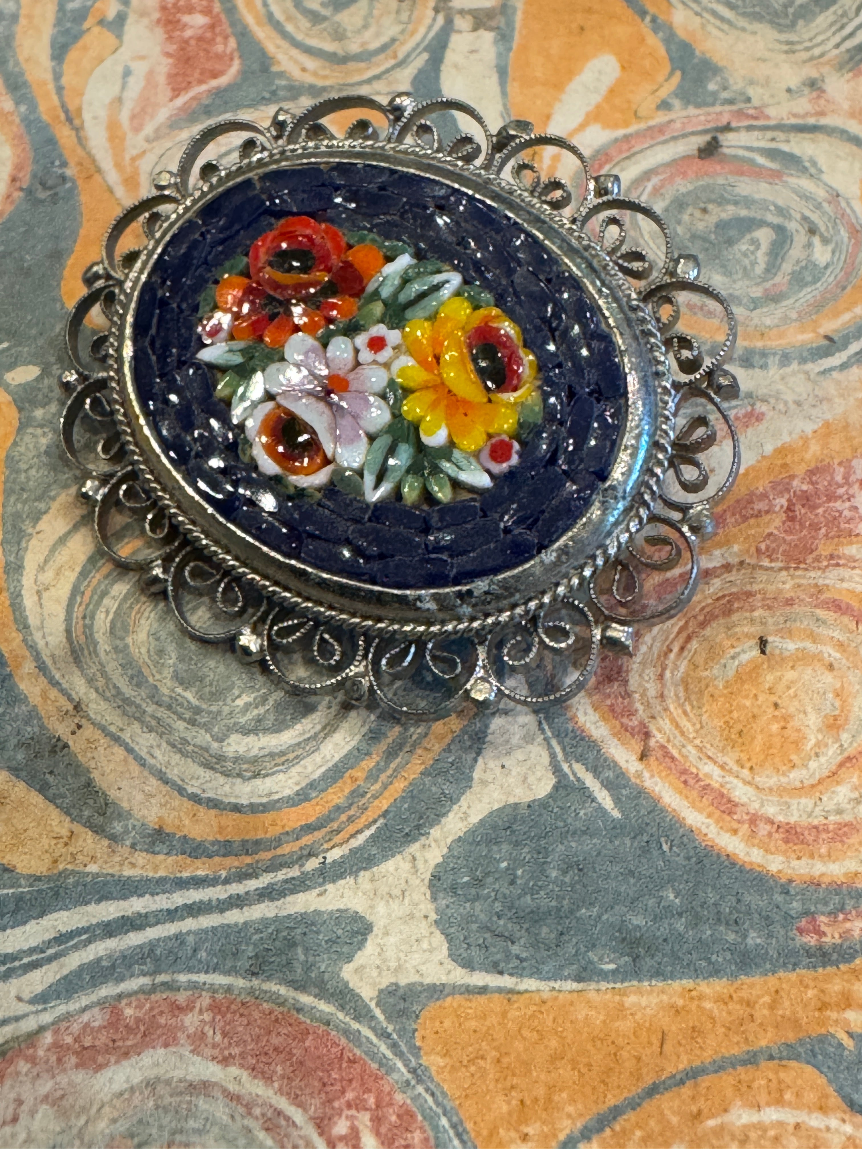 Vintage Millefiori Micro Mosaic Italian Oval Brooch