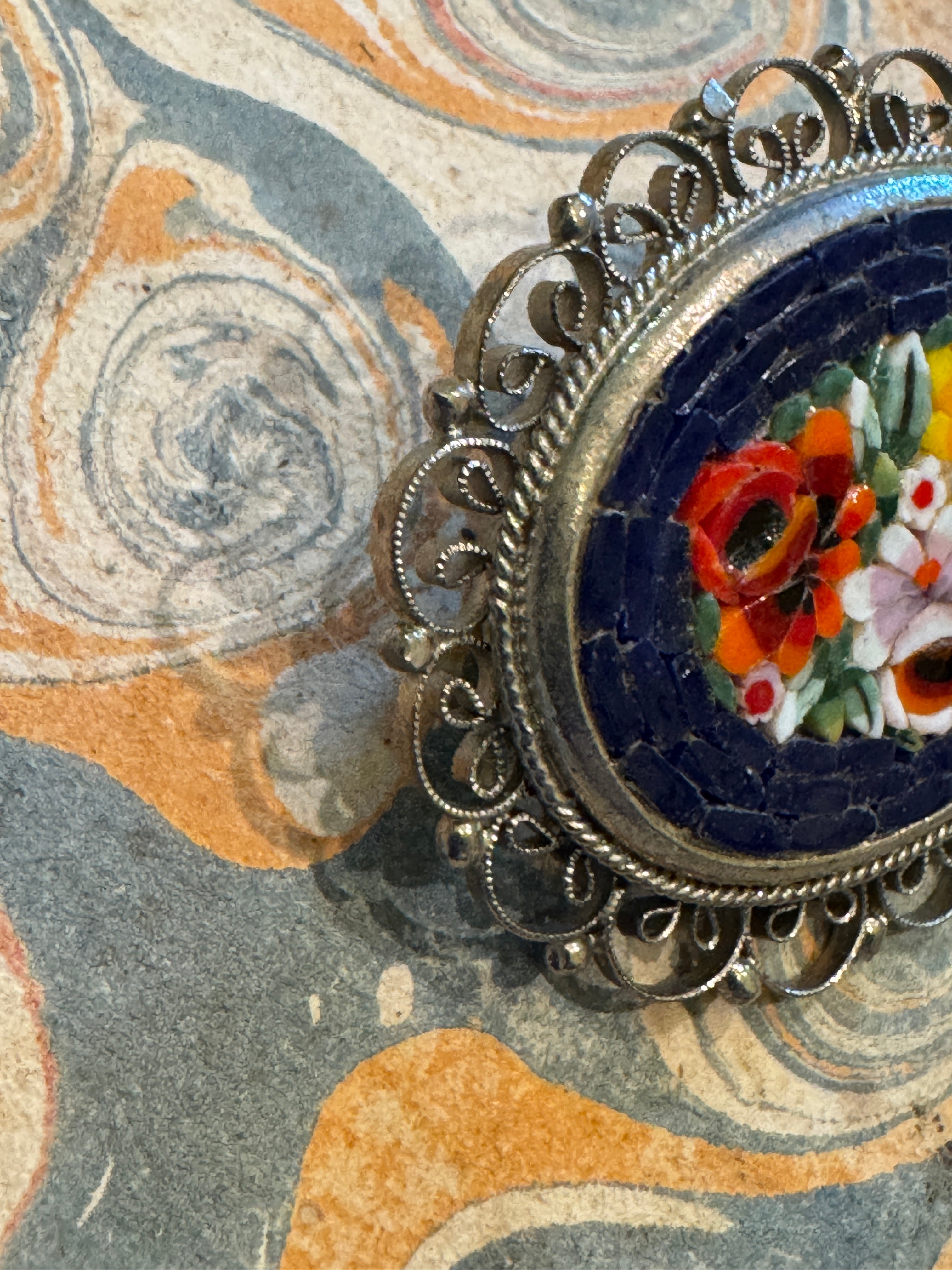 Vintage Millefiori Micro Mosaic Italian Oval Brooch