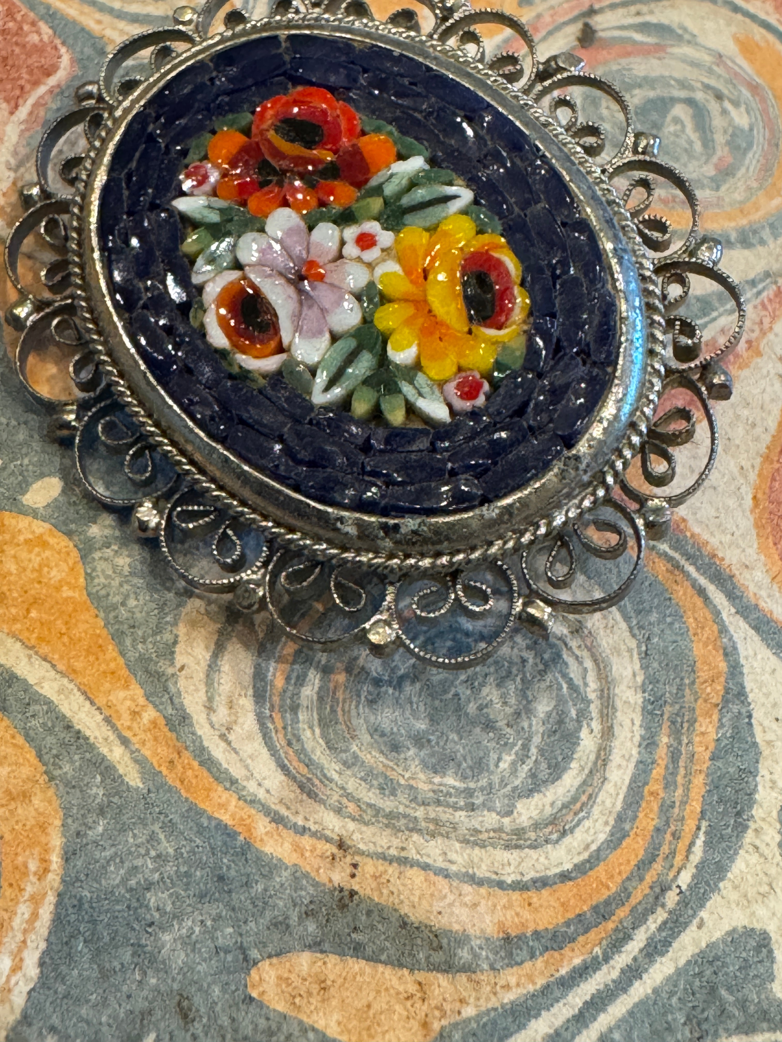 Vintage Millefiori Micro Mosaic Italian Oval Brooch
