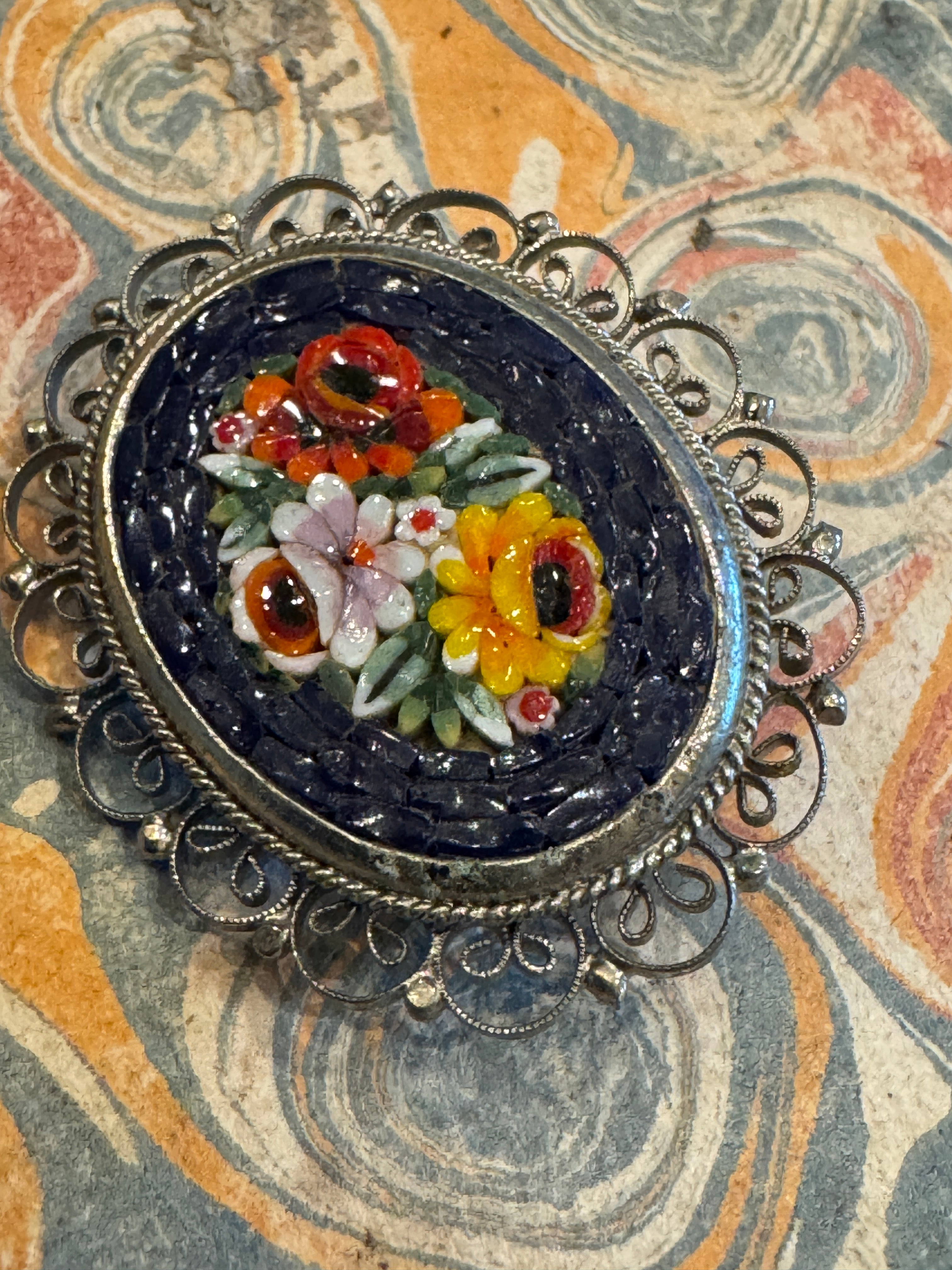 Vintage Millefiori Micro Mosaic Italian Oval Brooch