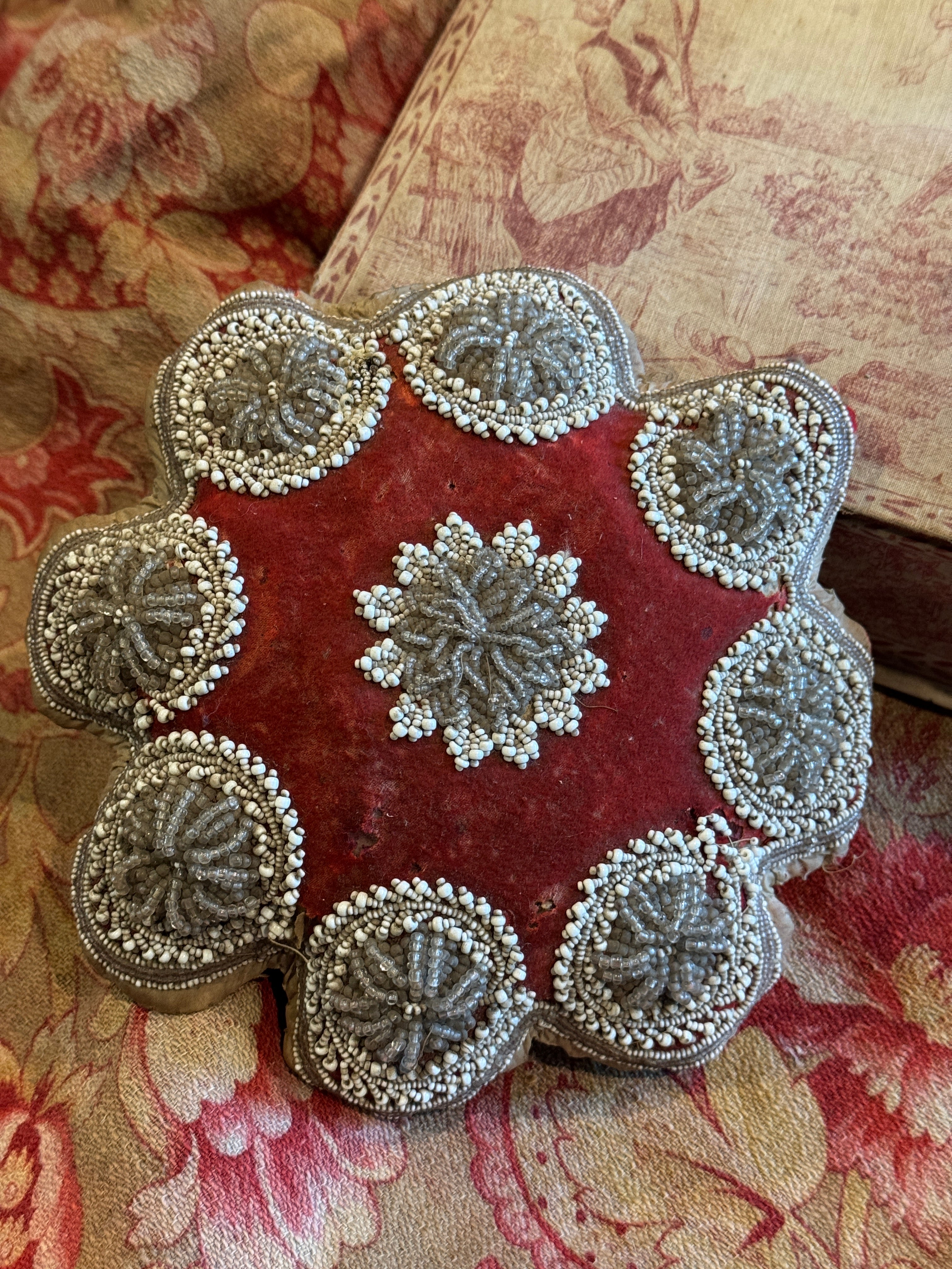 Antique 1800s French Beaded Pin Cushion