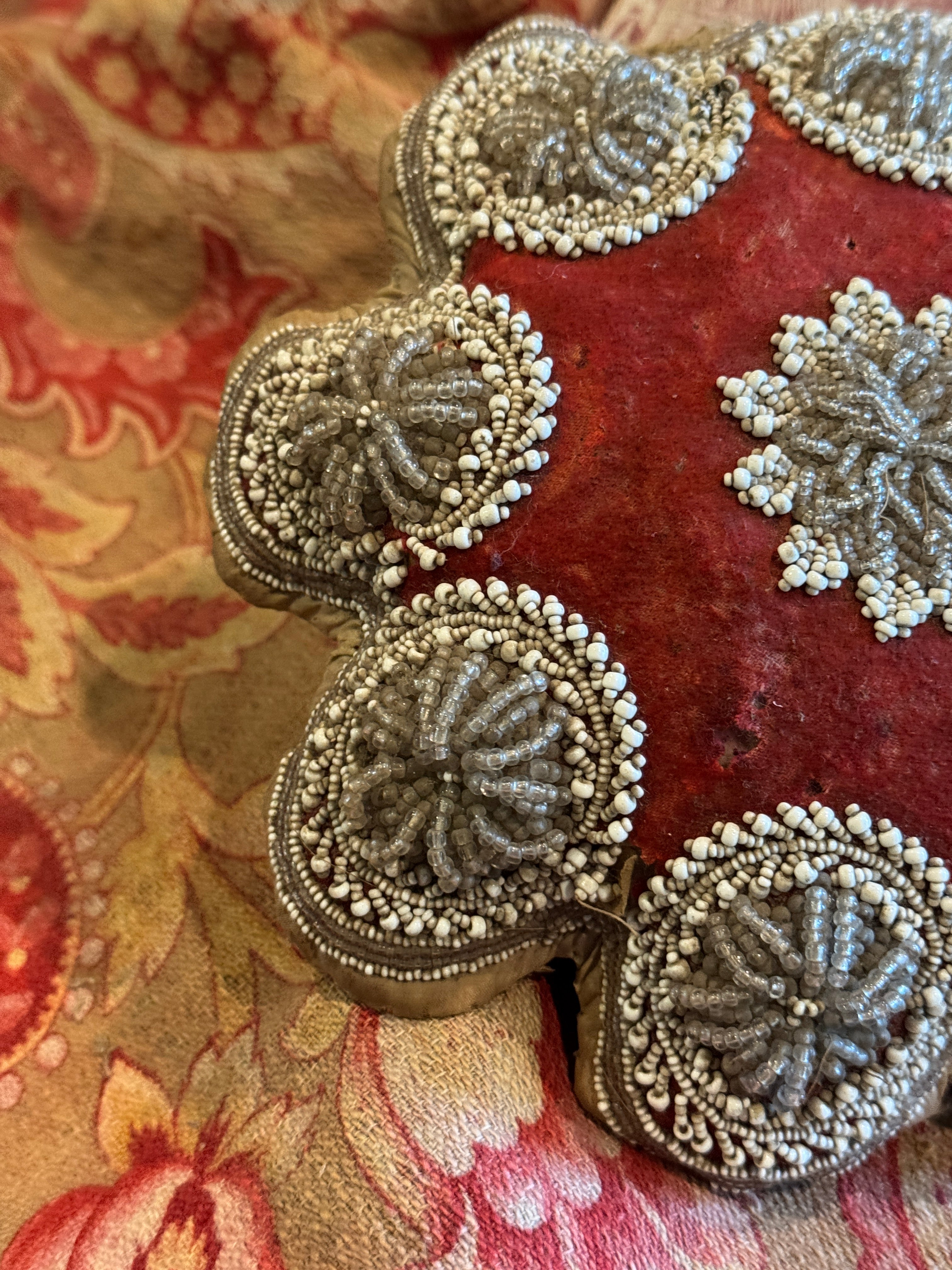 Antique 1800s French Beaded Pin Cushion