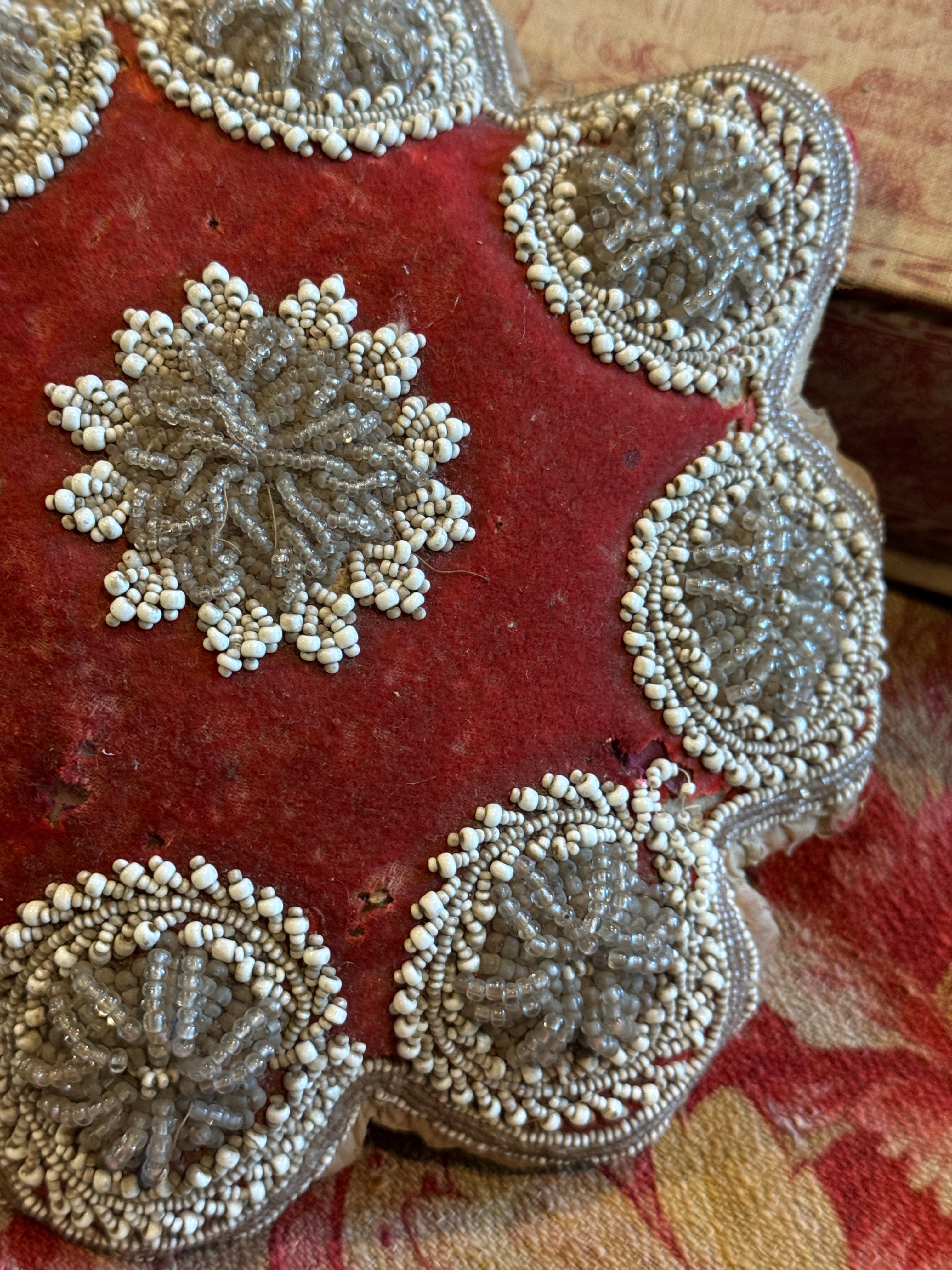 Antique 1800s French Beaded Pin Cushion