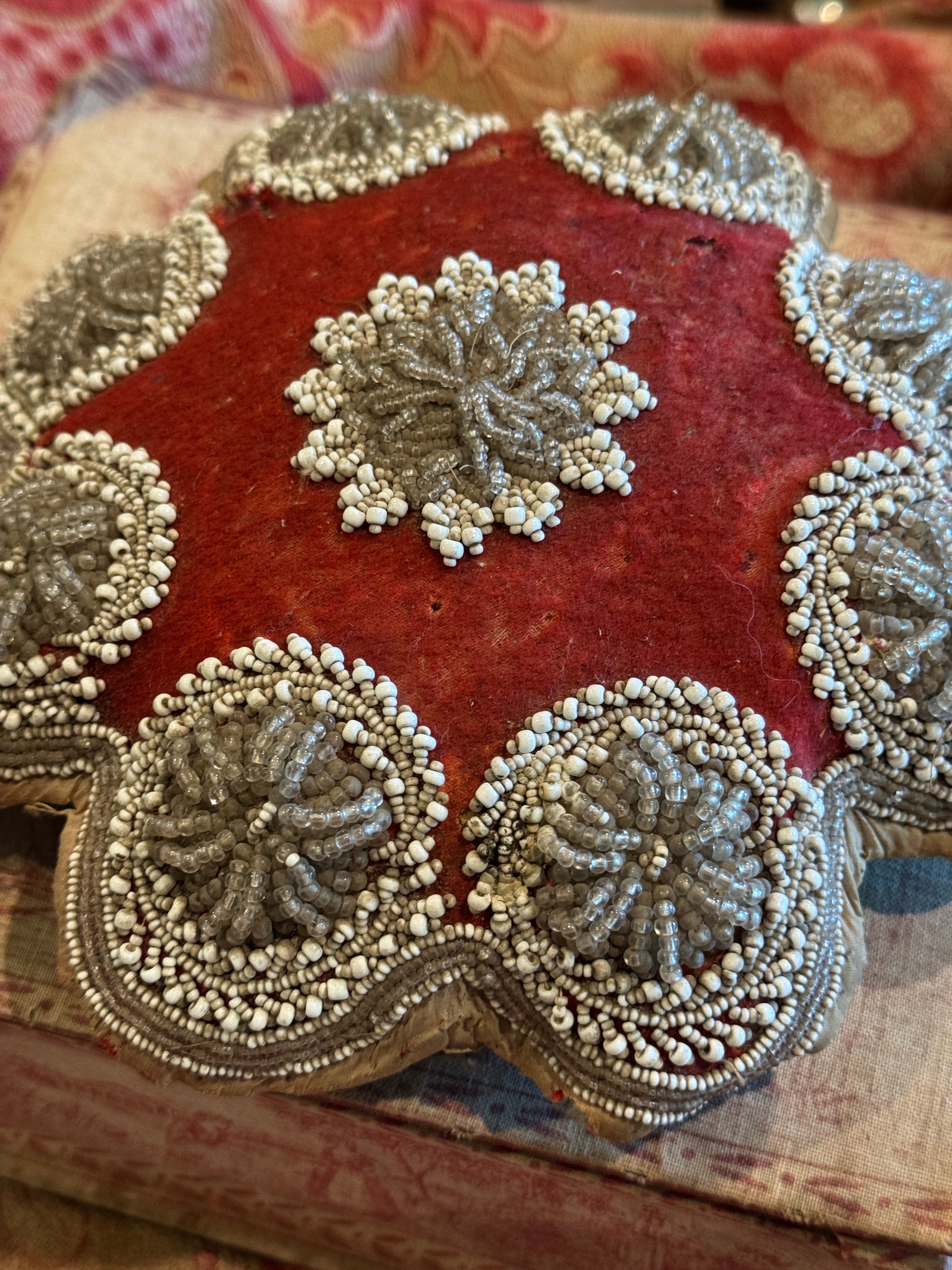 Antique 1800s French Beaded Pin Cushion