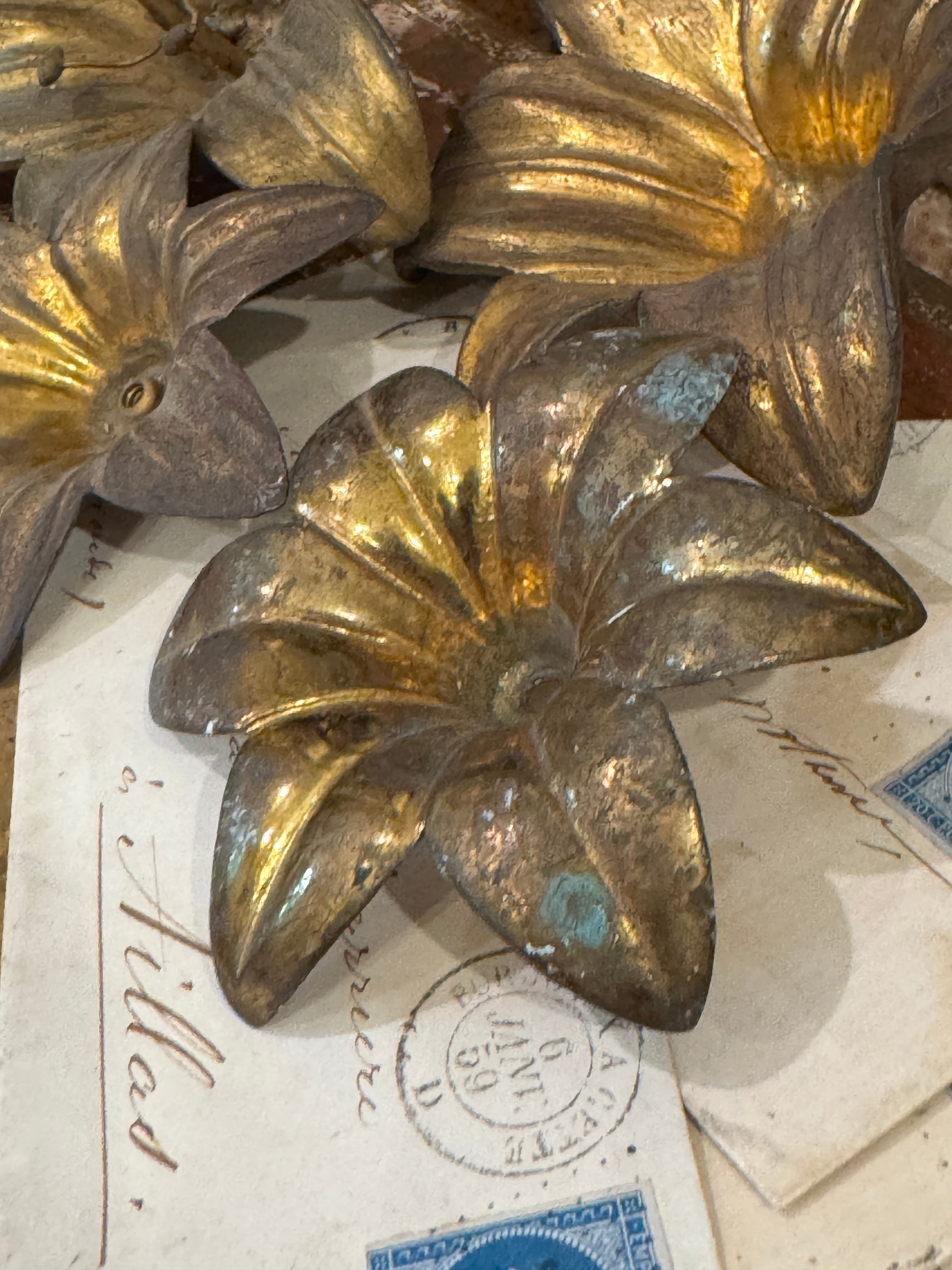 Antique 1800s French Ormolu Flowers - Set/4