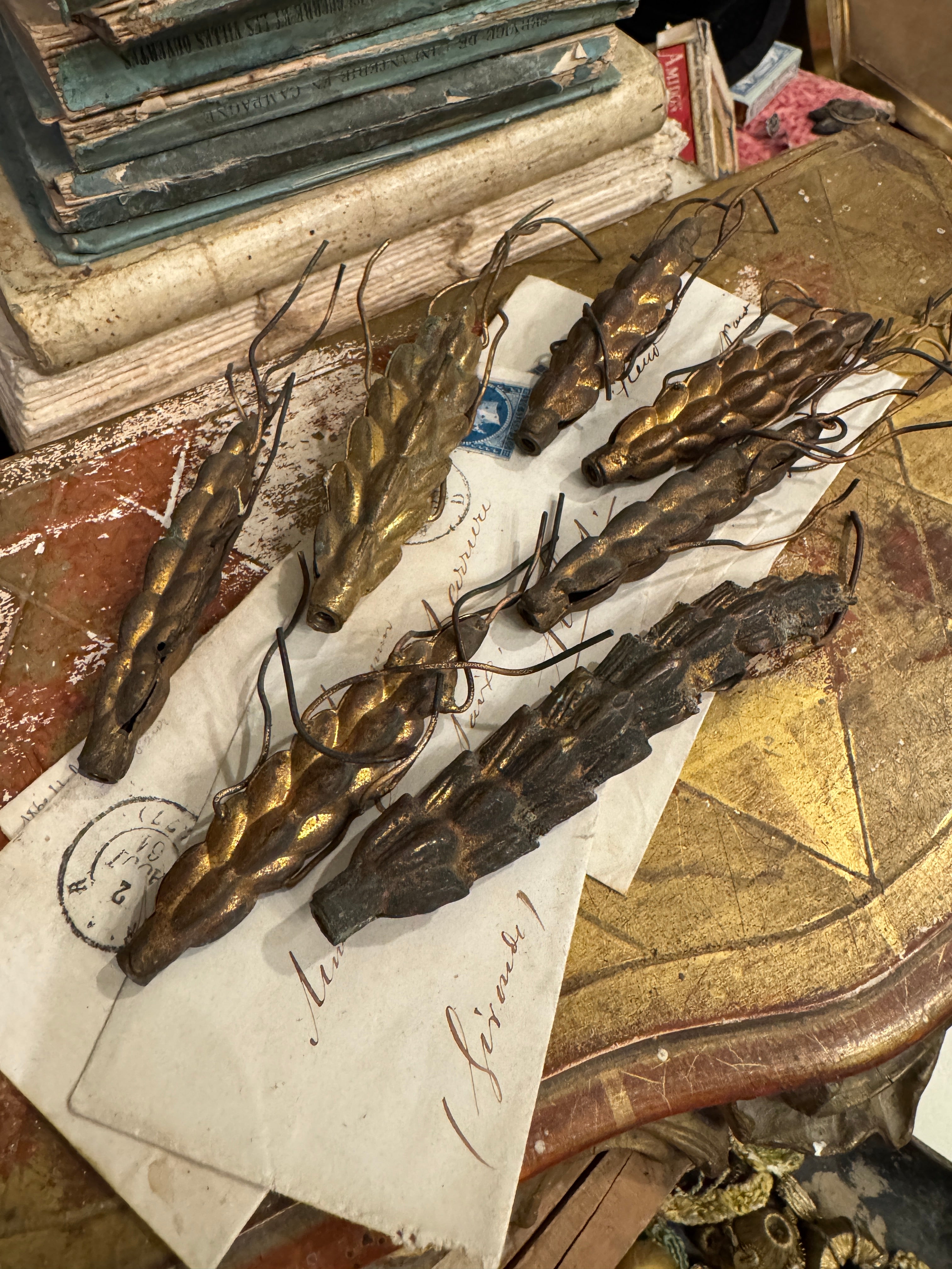 Antique 1800s French Ormolu Corn - Set/7